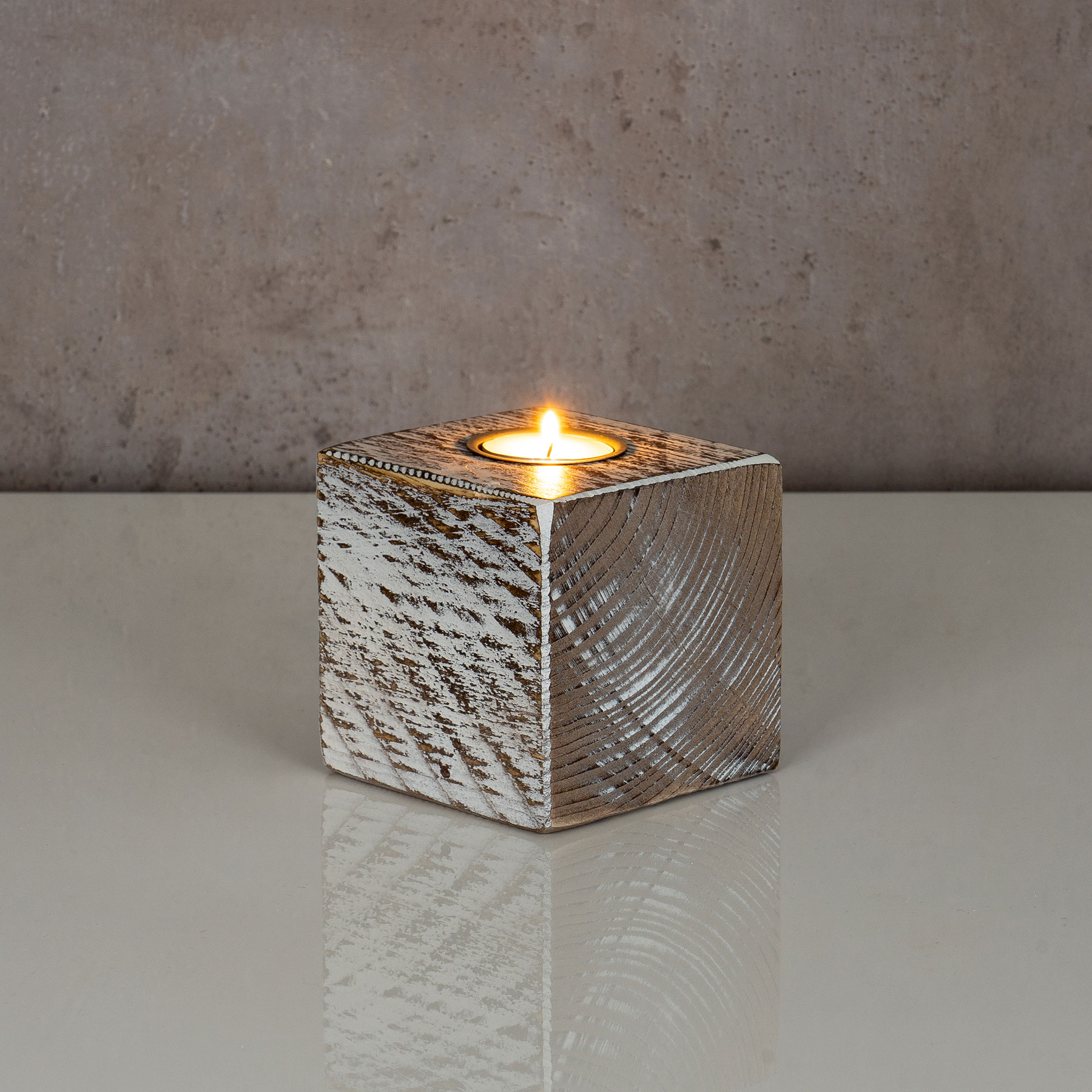 levandeo Teelichthalter Holz Massiv 10x10cm Shabby Chic Kerzenständer Rustikal