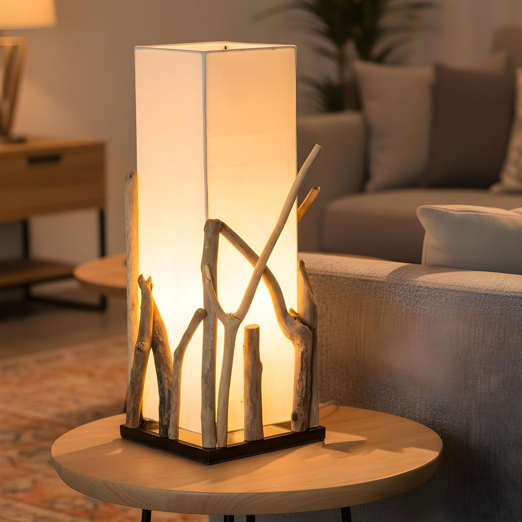 levandeo Lampe Tischlampe H50cm Treibholz Holzlampe Design Tischleuchte Tischdeko