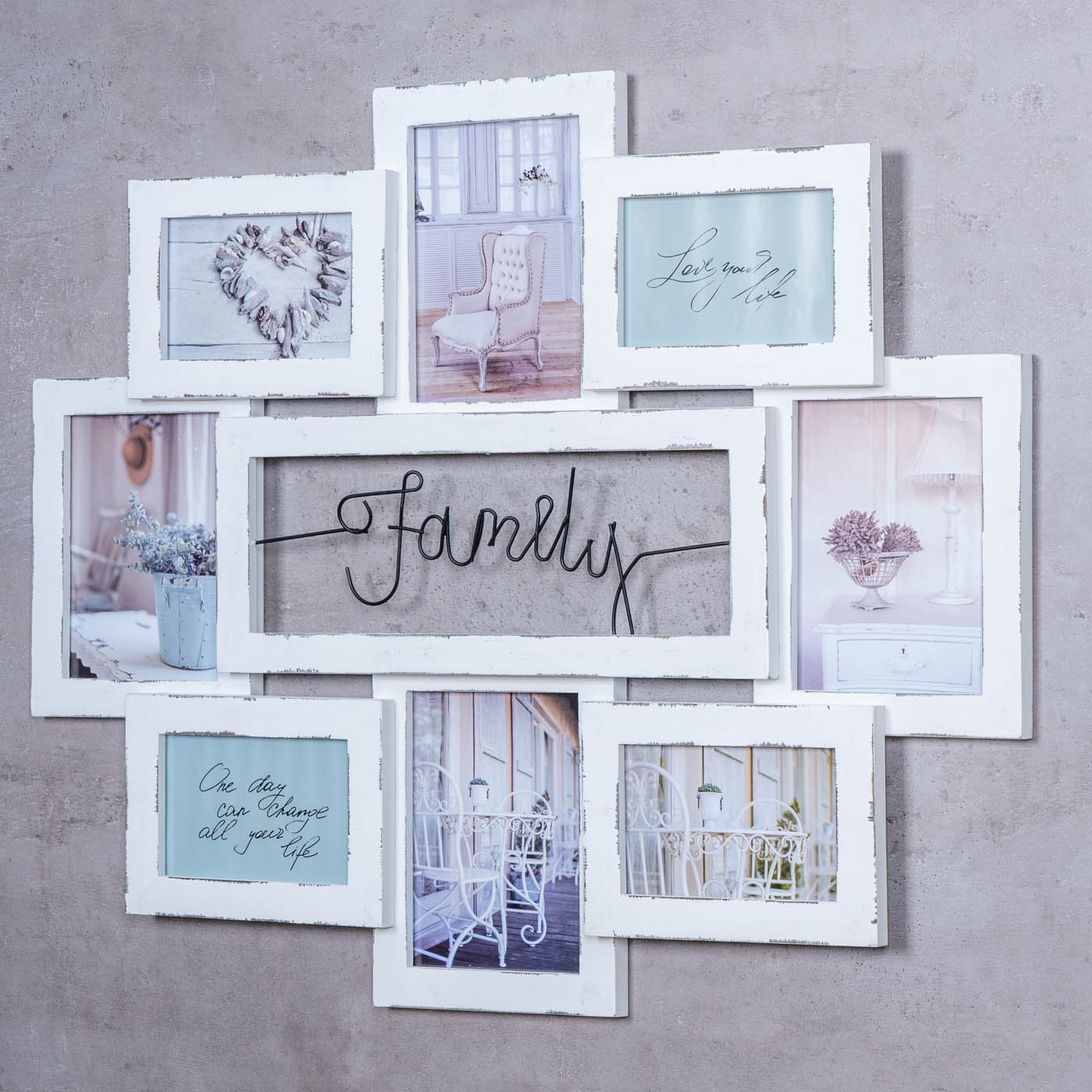 Bilderrahmen 68x56cm 8 Fotos Family Echtholz Weiß Fotorahmen Shabby Chic Deko