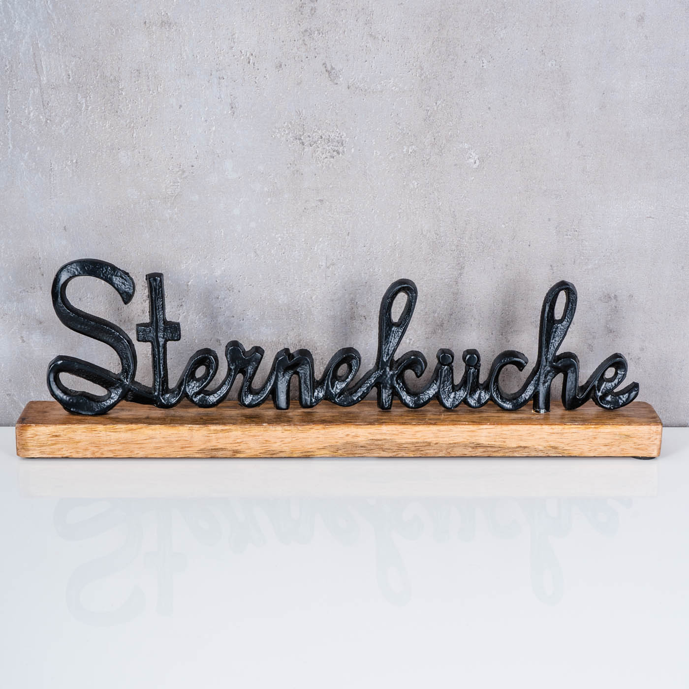 Sterneküche Schriftzug L40cm Metall Schwarz Mango Holz Tischdeko Deko Aufsteller