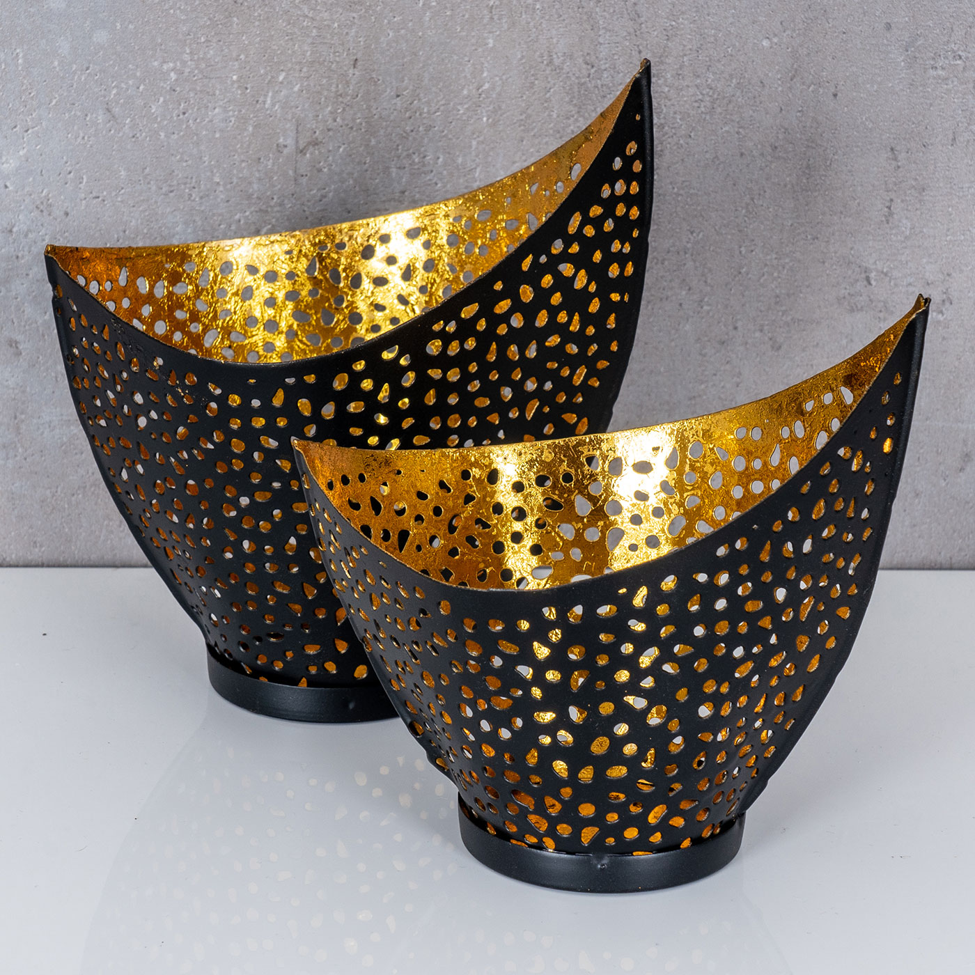 2er Set Design Teelichthalter Schwarz Windlicht Metall Kerzenhalter Tischdeko