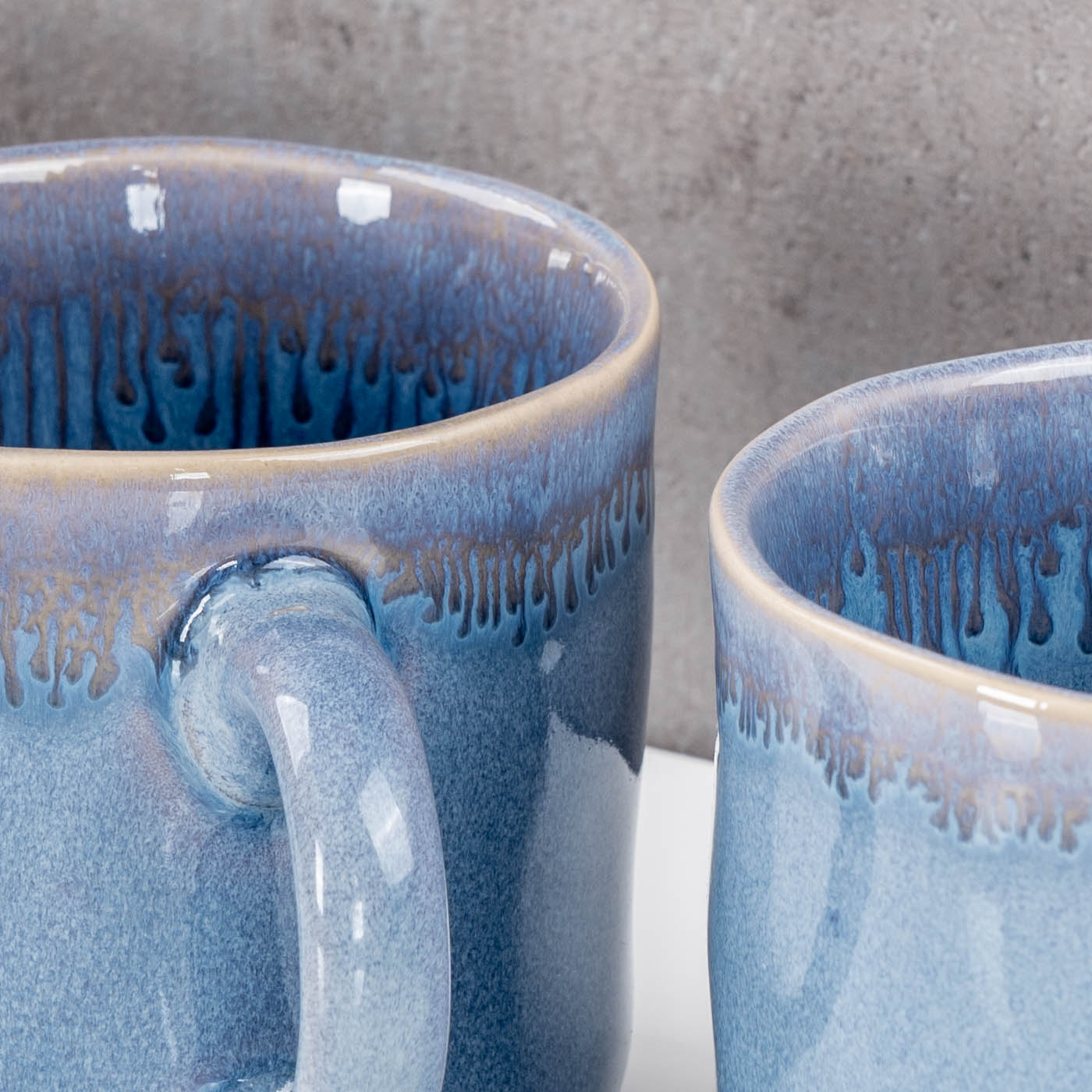 6er Set Steingut Becher 350ml Tasse Blau Kaffeepott Tasse Modern Design Küche