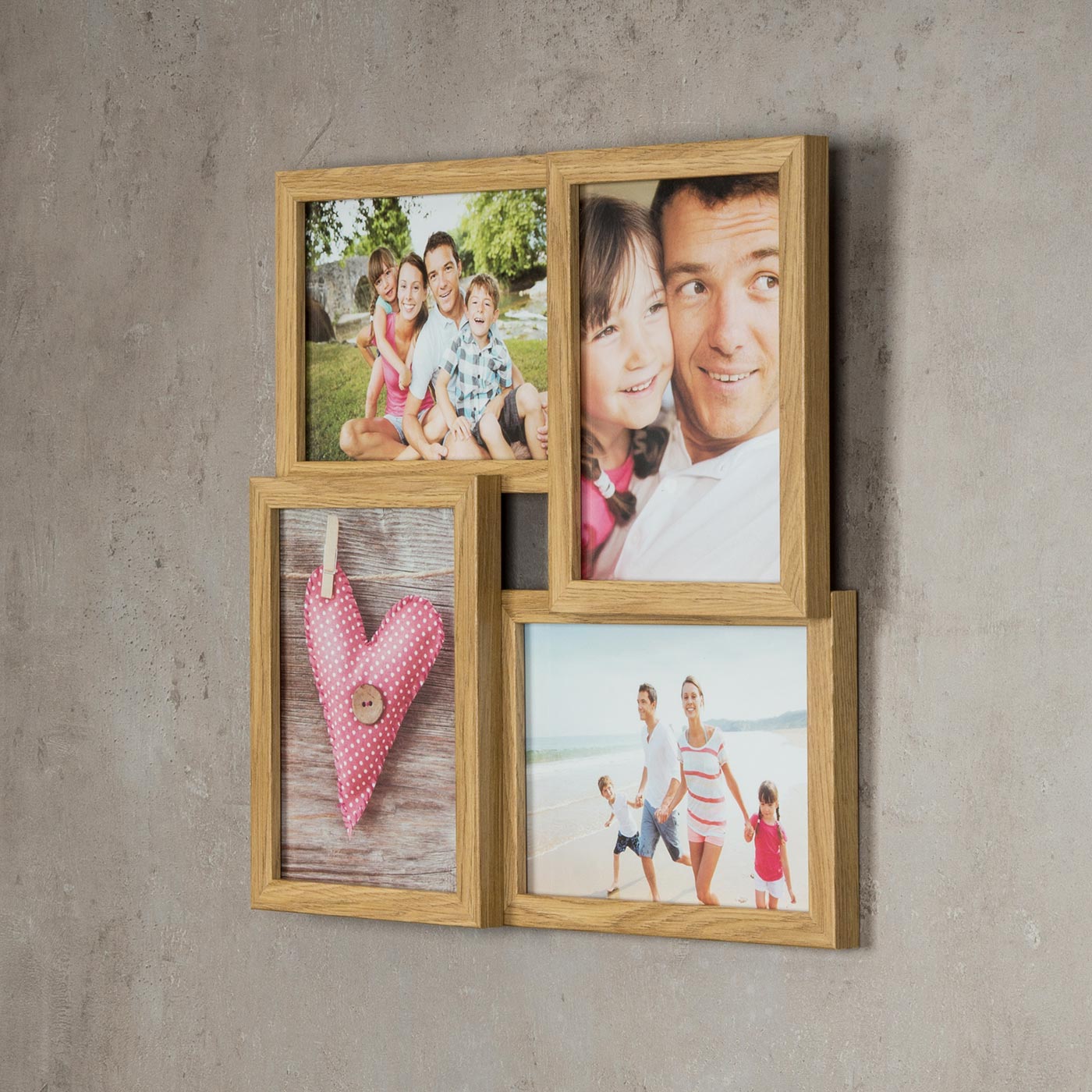 levandeo Bilderrahmen Collage B x H: 34x34cm 4 Fotos 13x18 Eiche MDF Holz Glas