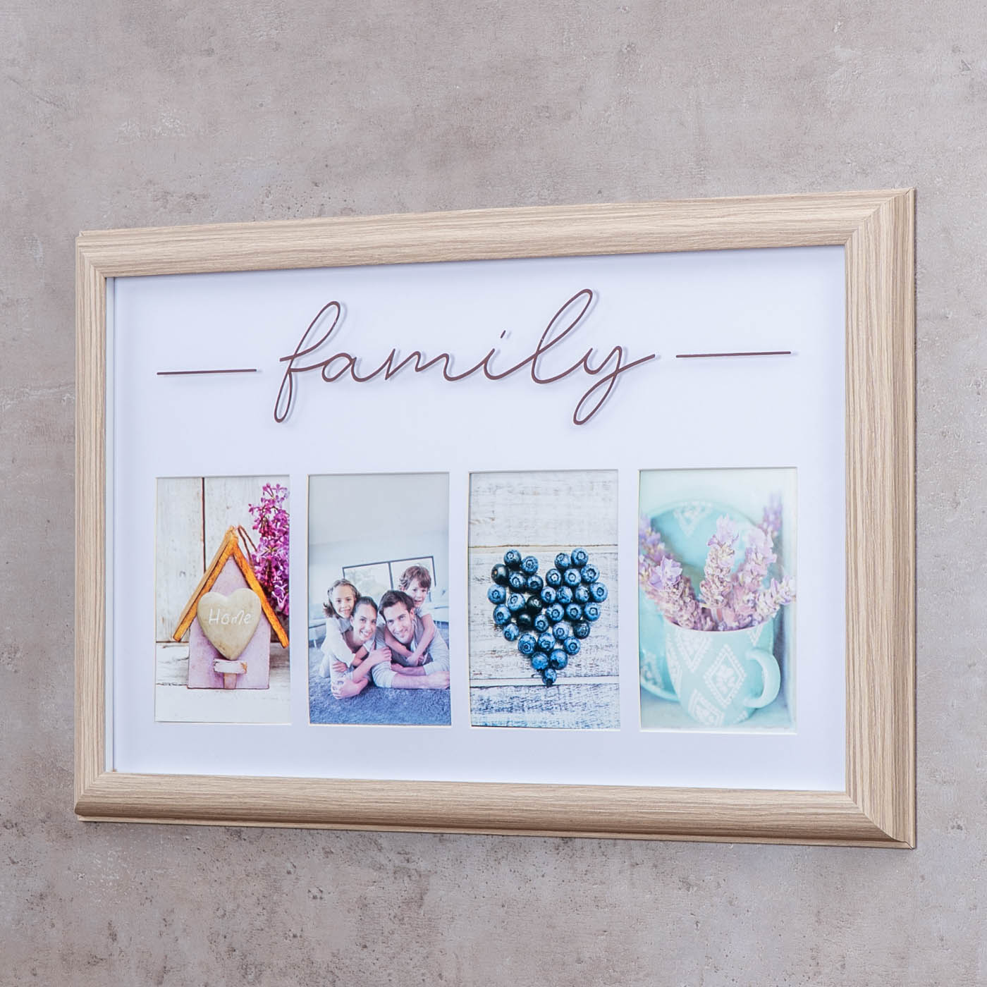 Bilderrahmen 4 Fotos 10x15 Natur Family Passepartout MDF Holz Fotorahmen