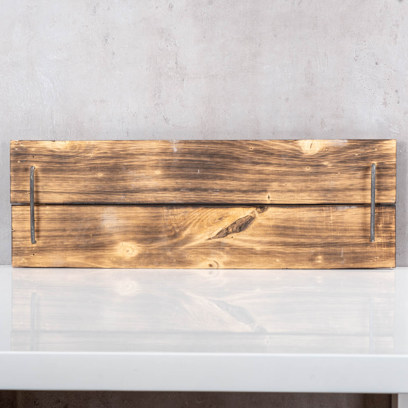 Tablett Holz L60cm Naturbraun Geflammt Serviertablett Deko Küchen Tablett Griffe