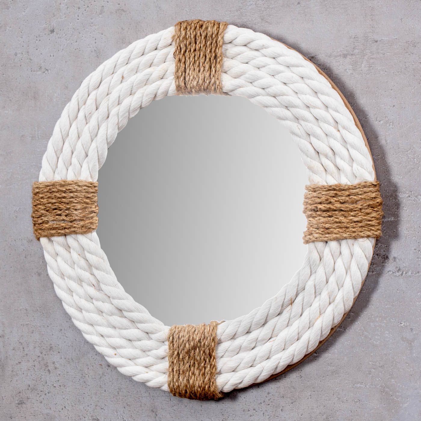 Spiegel Ø30cm Rund Weiß Natur Maritim Jute Seil Wandspiegel Flurspiegel Wanddeko