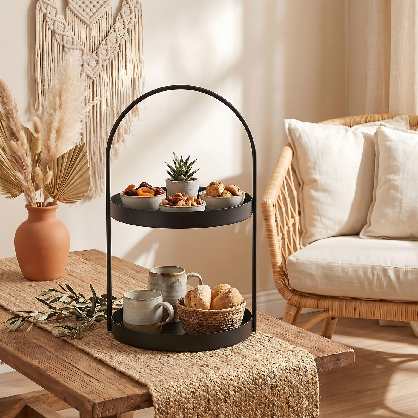 Metall Etagere Schwarz 2 Etagen H45cm Matt Servierplatte Servierständer Buffet