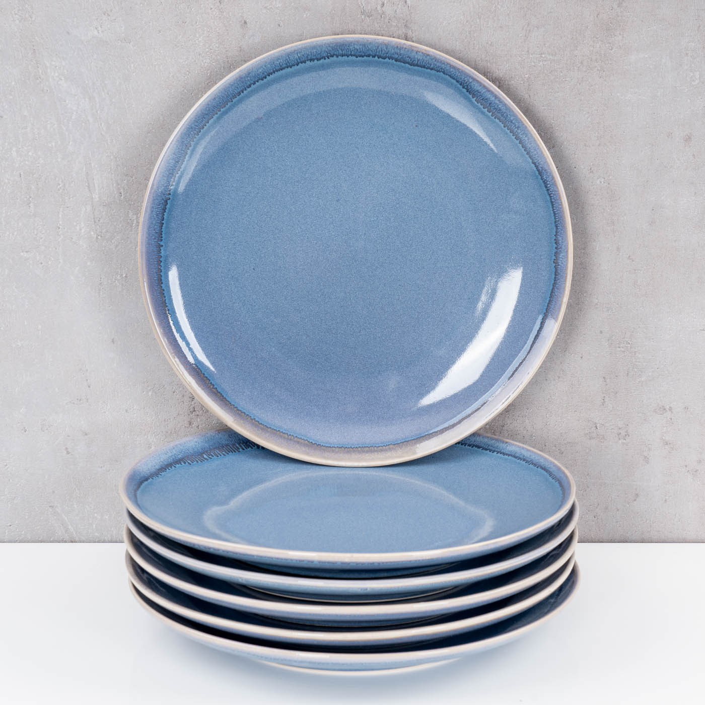 6er Set Steingut Teller Ø26cm Blau Speiseteller 6 Personen Geschirr Essteller