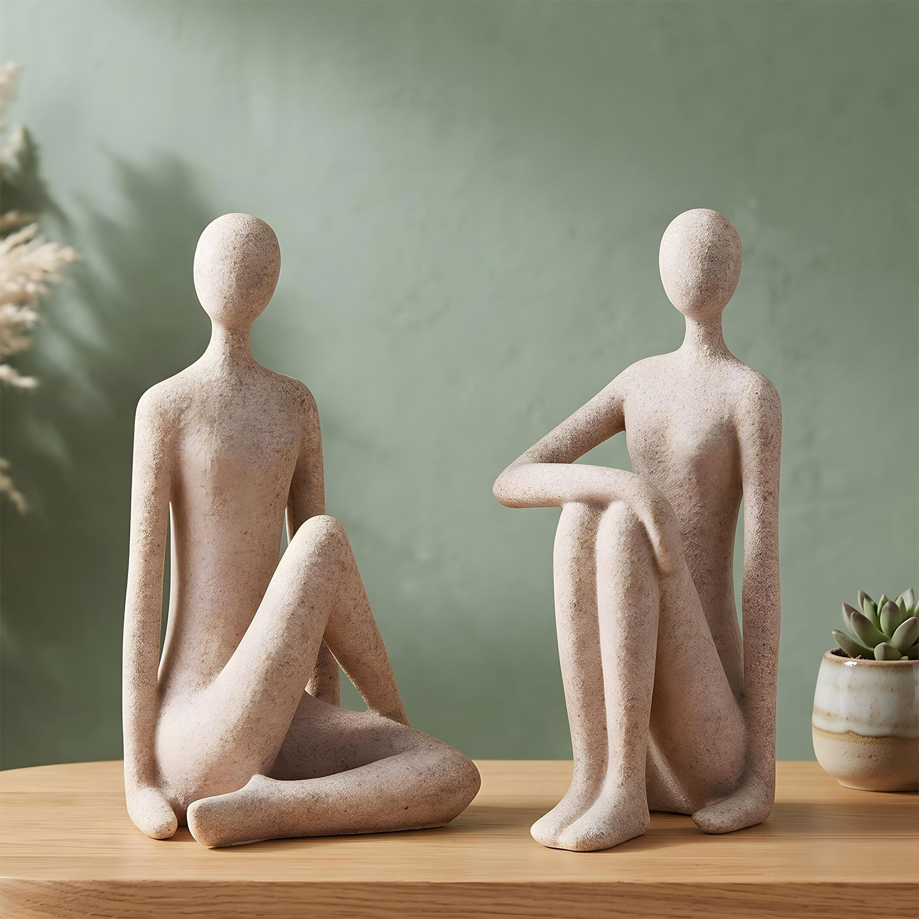 2er Set Deko Figuren Abstrakt H20cm Braun Beige Skulptur Paar Steinoptik Wohndeko