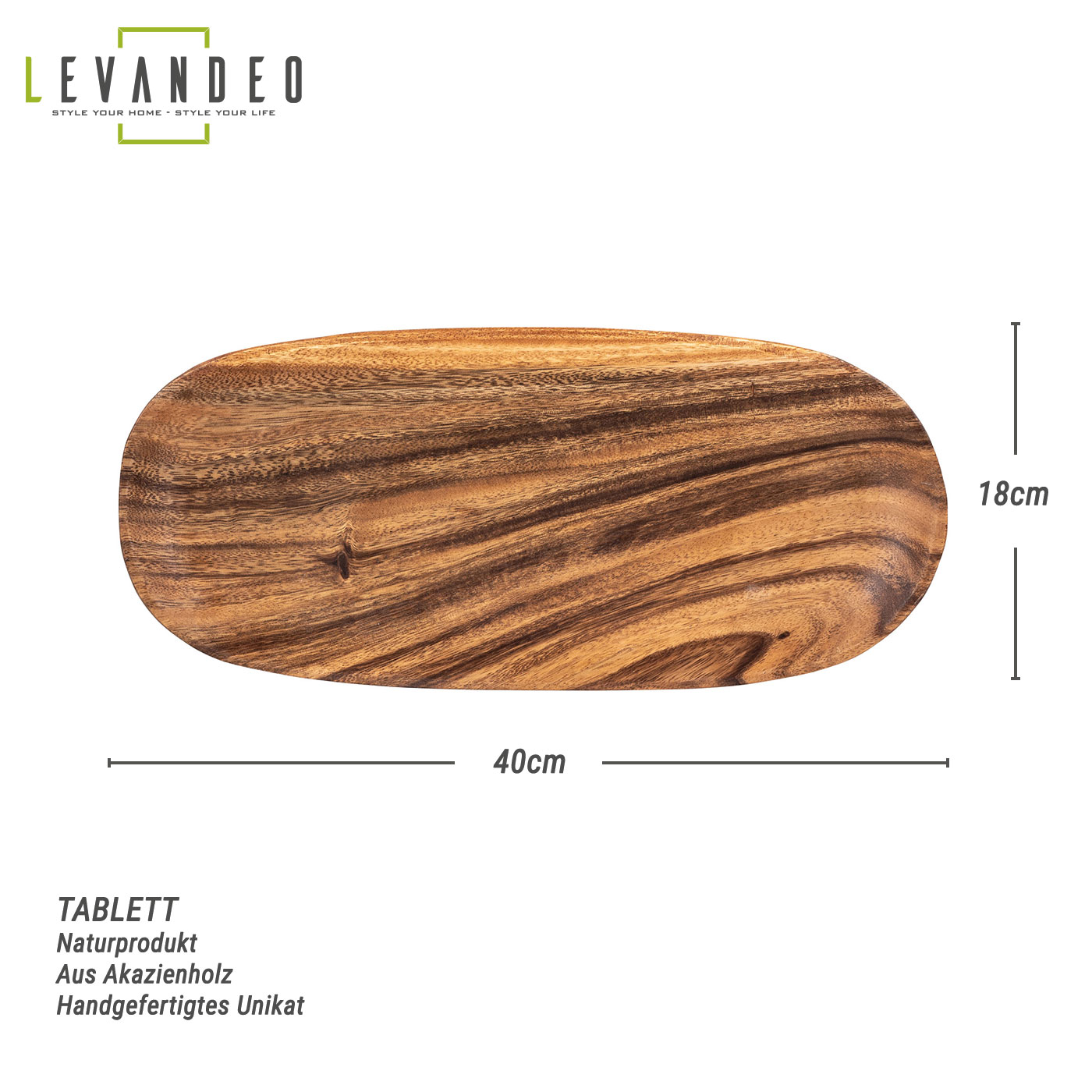 Holztablett Akazie 40x18cm Schale Obstschale Tablett Oval Rechteckig Holz Unikat