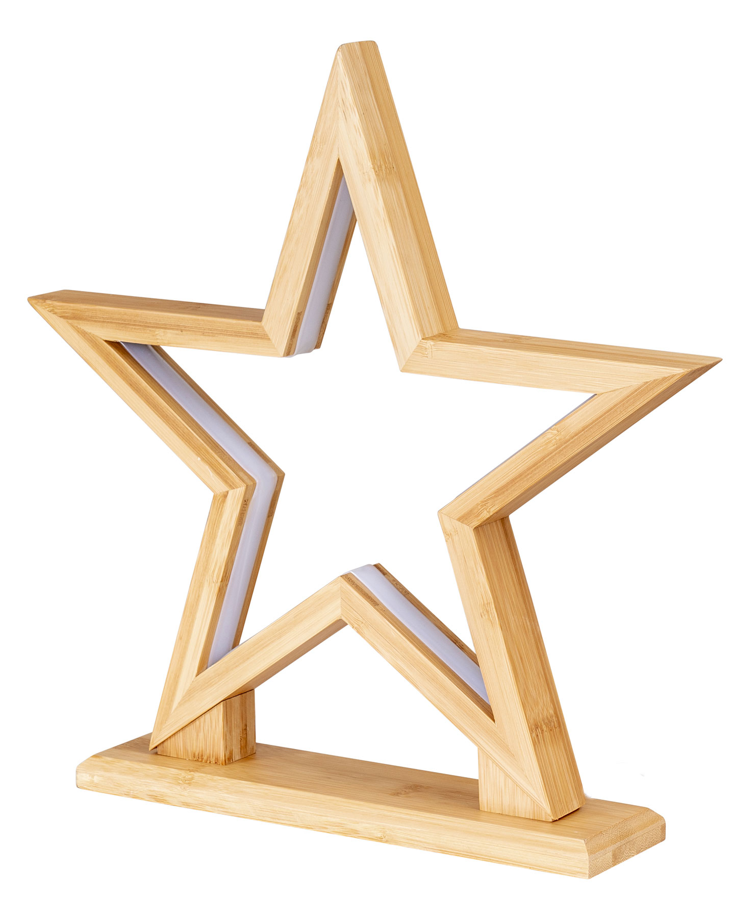 LED Stern Holz H33cm Tischlampe Bambus Weihnachten Dekoleuchte Weihnachtsdeko