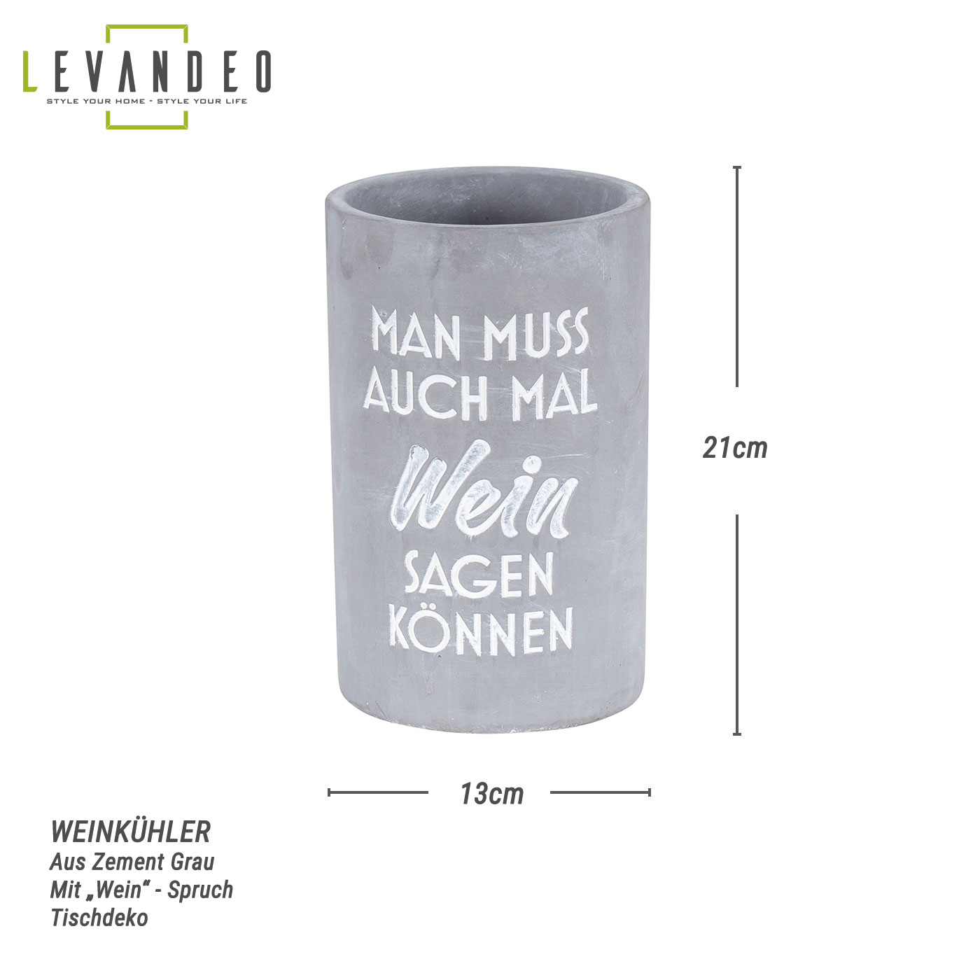 Weinkühler Beton Grau H21cm Flaschenkühler Spruch Wein Sektkühler Tischdeko
