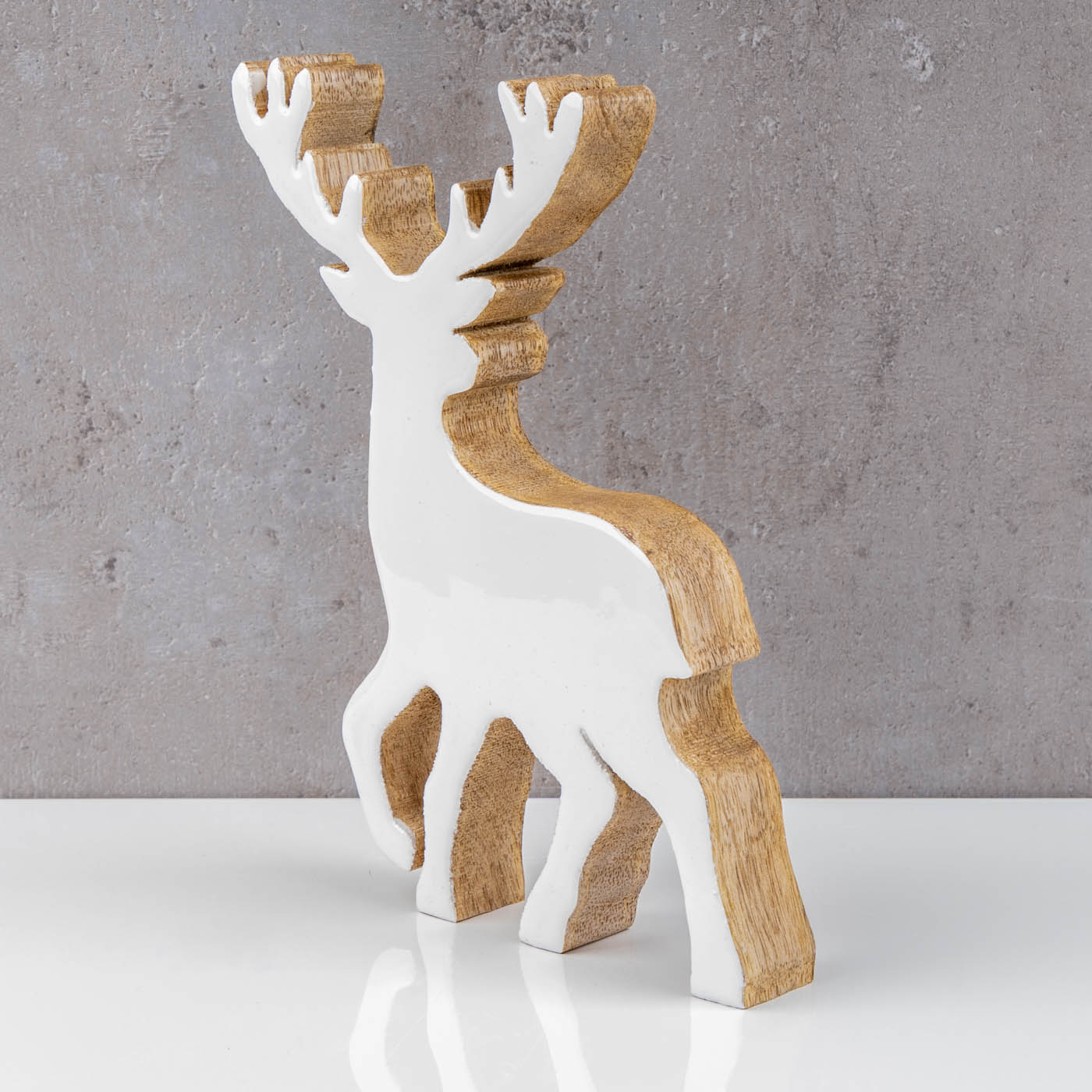 Deko Aufsteller Hirsch Holz H21cm Mango Weiß Natur Braun Elch Tischdeko Weihnachten
