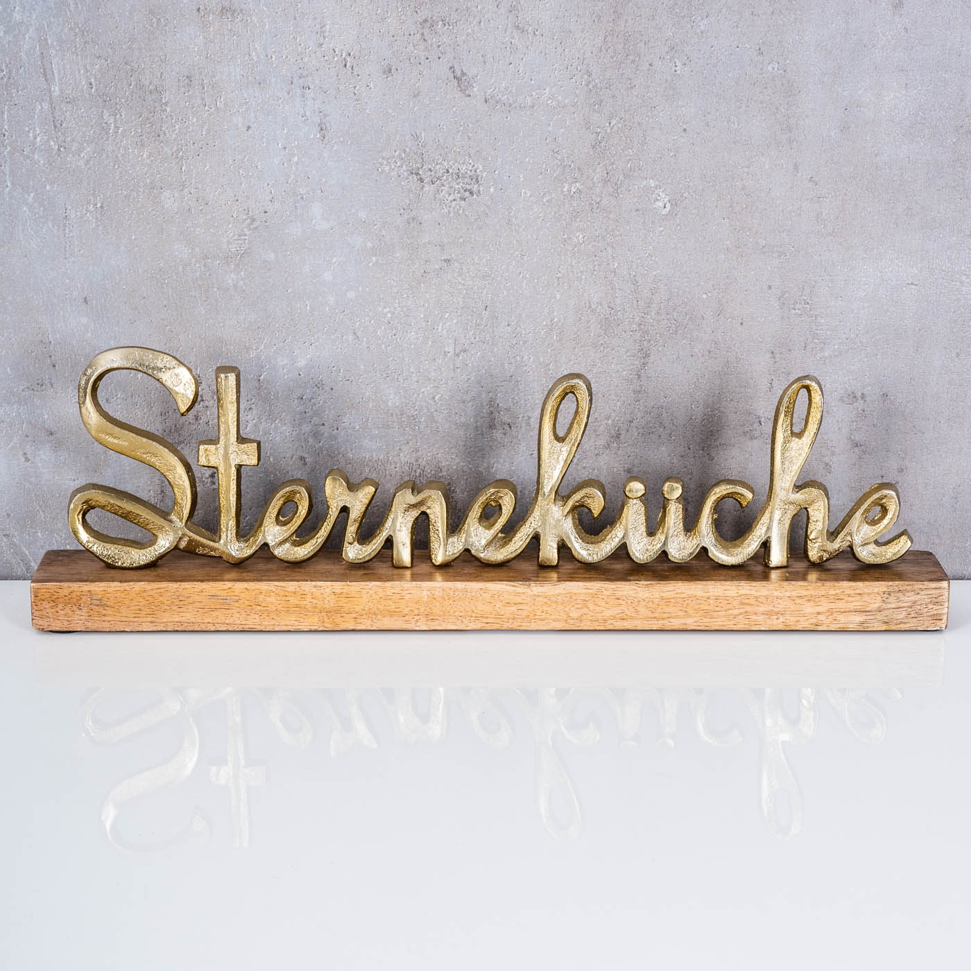 Sterneküche Schriftzug L40cm Metall Gold Mango Holz Tischdeko Deko Aufsteller