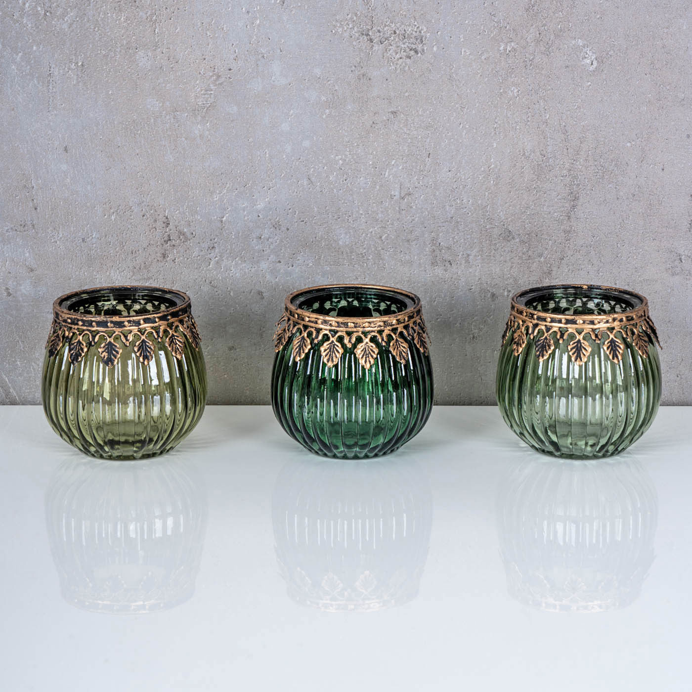 3er Set Orientalische Teelichthalter Grün Gold Glas Retro Tischdeko Windlicht