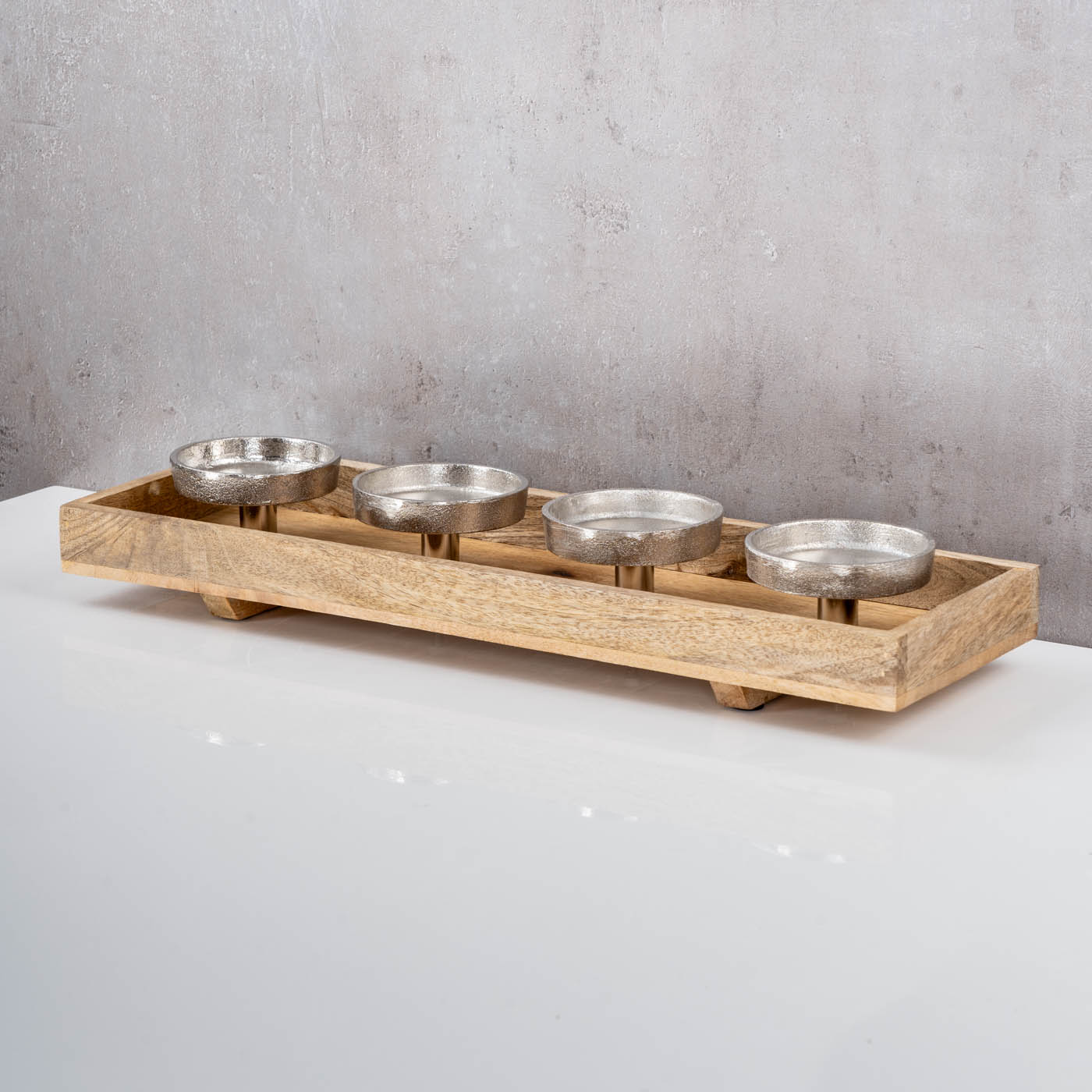 Adventskranz Holz Lang L46cm Mango Weihnachtsdeko Kerzen Tablett Tischdeko