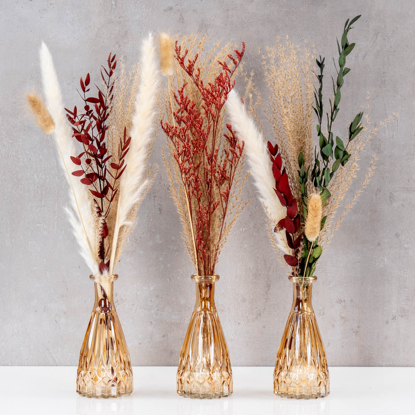 3er Set Vasen Glas H15cm Orange Amber Blumenvase Tischdeko Glasvase Blumendeko
