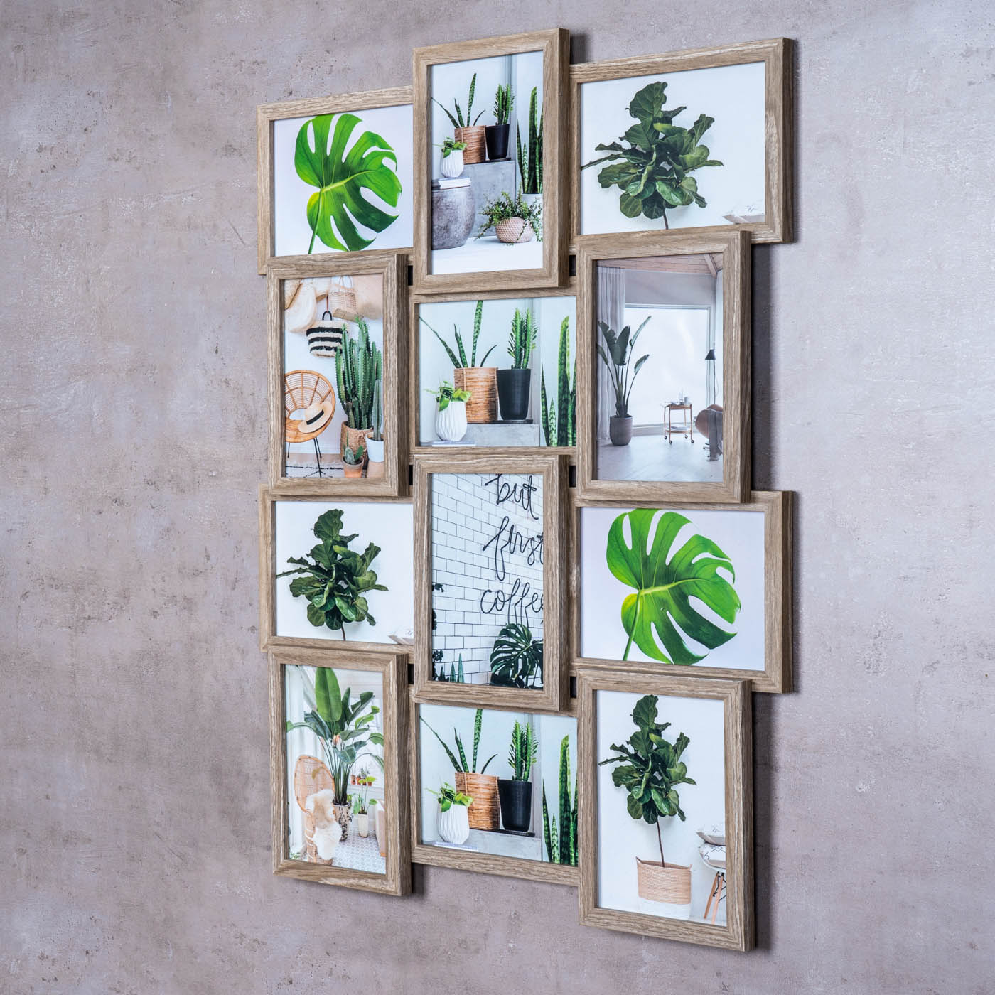 levandeo Bilderrahmen Collage 51x68cm 12 Fotos 13x18 Eiche gekälkt MDF Holz Glas