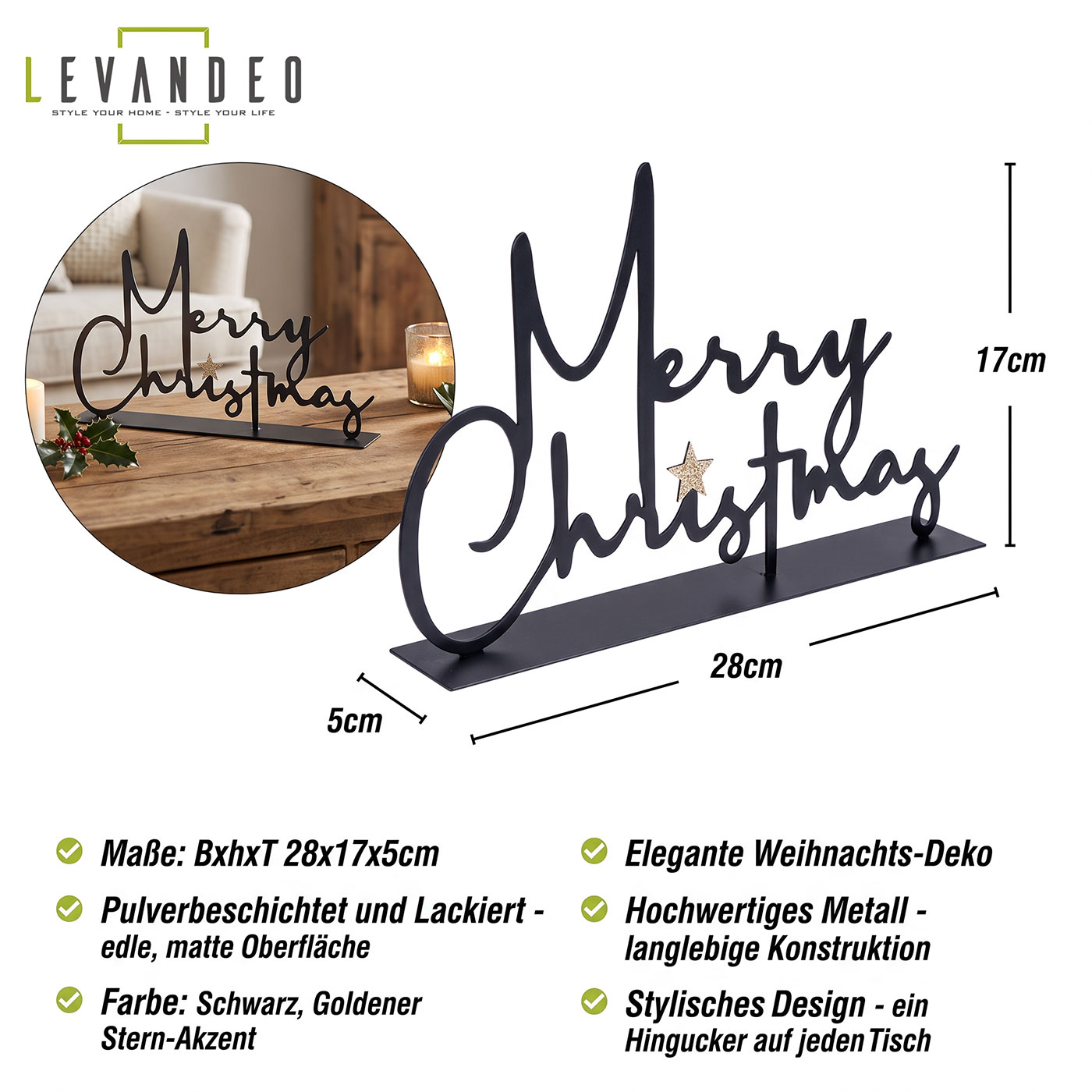 Schriftzug Merry Christmas 28cm Metall Schwarz Tischdeko Weihnachtsdeko Spruch