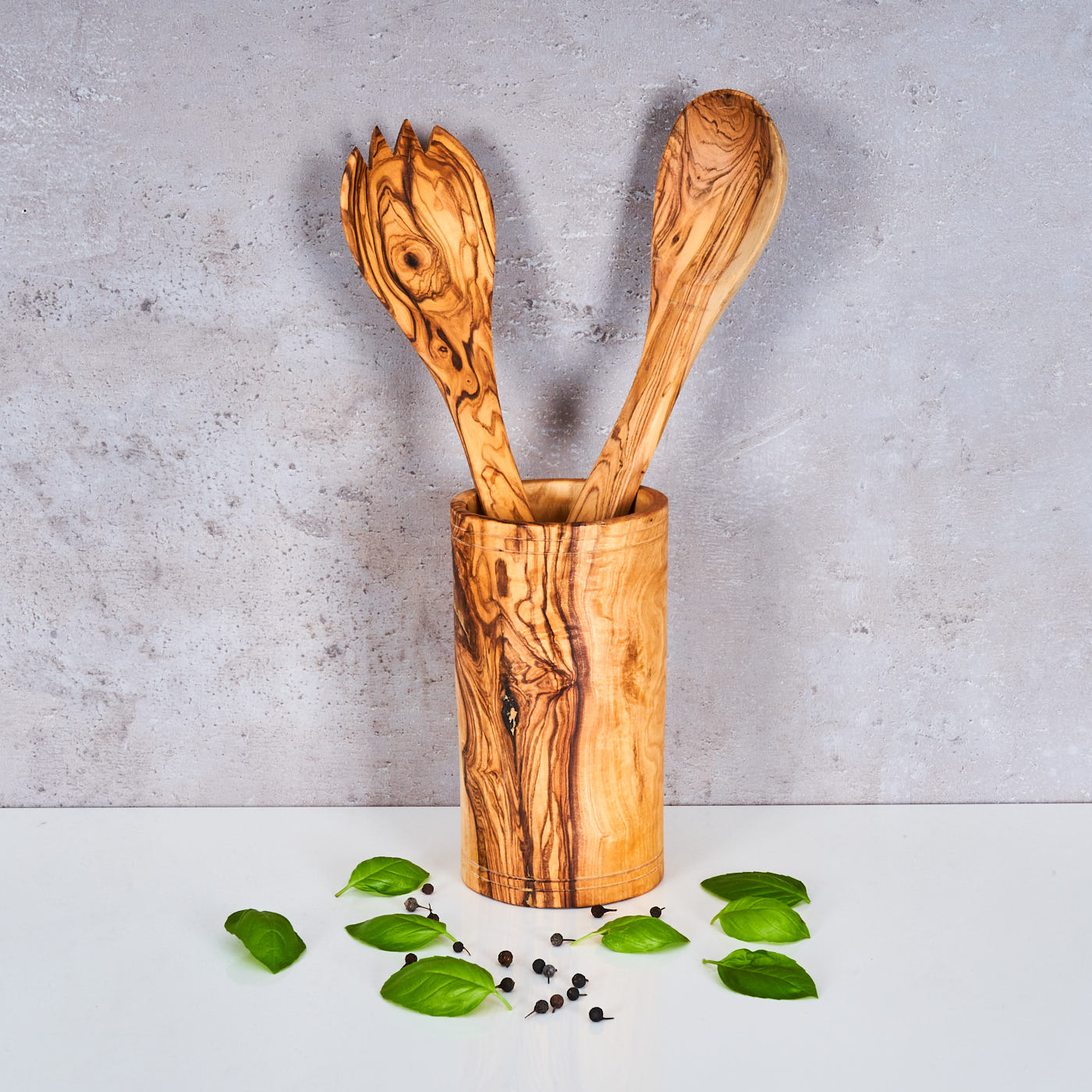Utensilienhalter Olivenholz H16cm Besteckhalter Küchenhelfer Natur Holz Deko Unikat