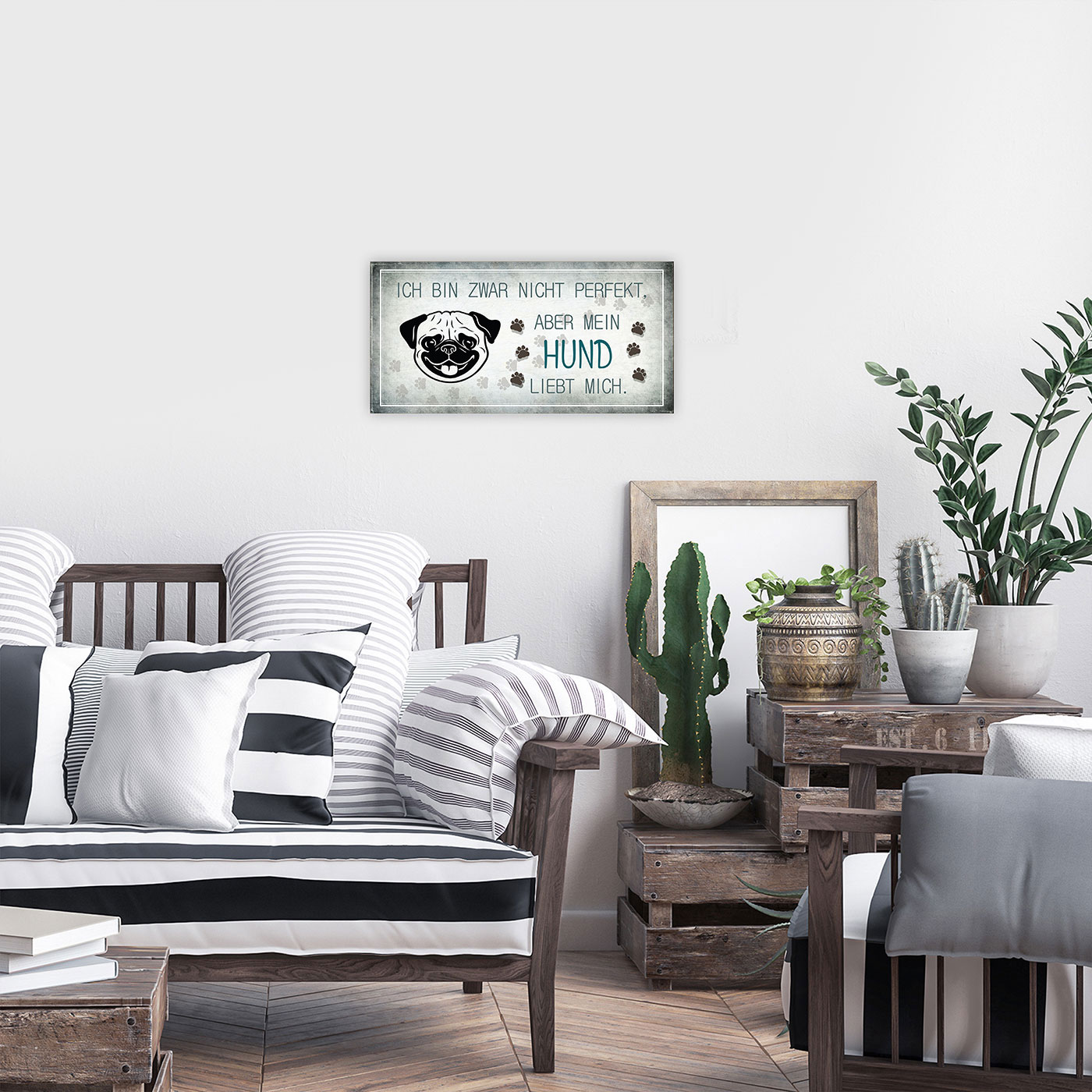 Wandbild 40x20cm Hund Spruch Deko Wandschild Hundeliebhaber Bild Wanddeko Deko