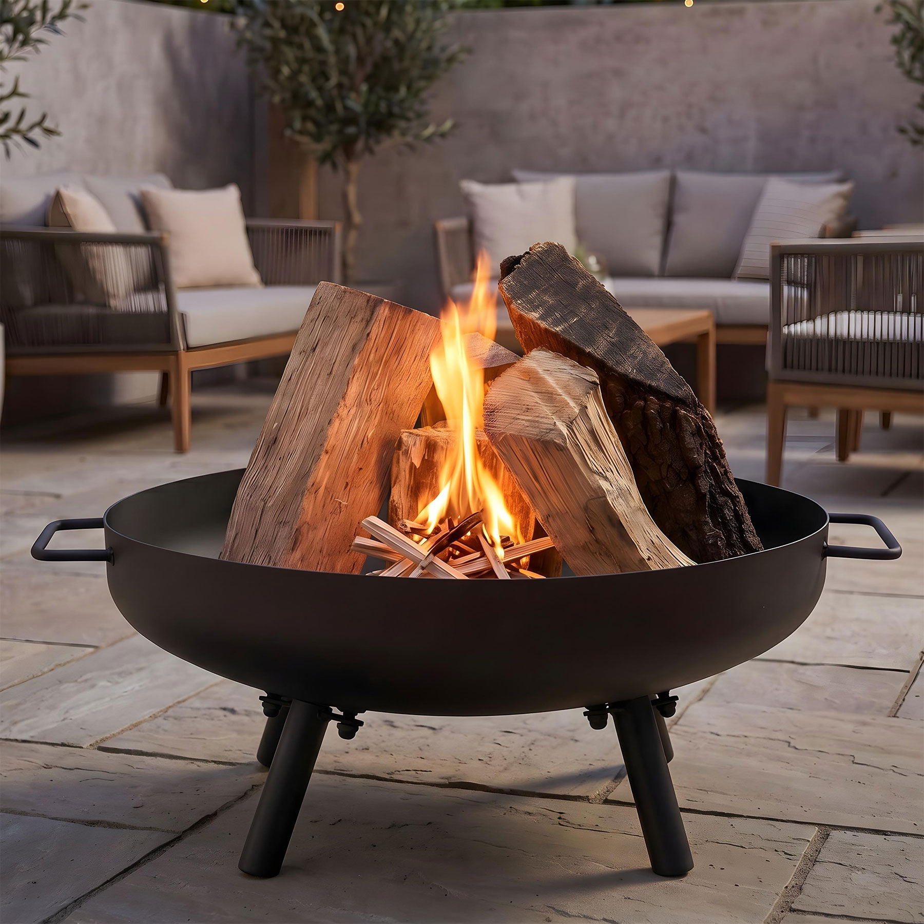 Feuerschale Garten 50cm Eisen Schwarz Feuerstelle Terrasse Outdoor Kamin Garten