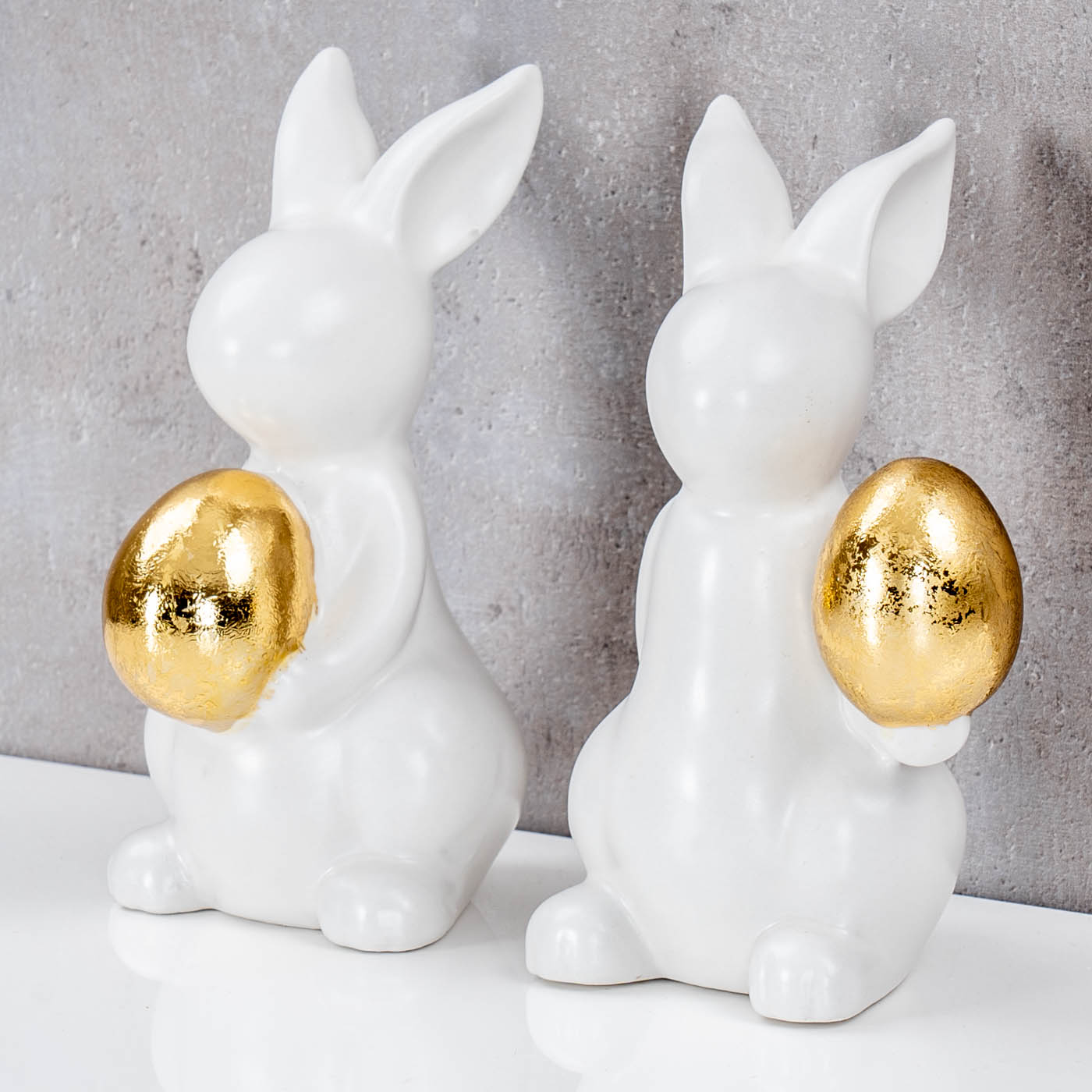 2er Set Deko Hasen H14cm Weiß Gold Figur Ostern Deko Aufsteller Tischdeko