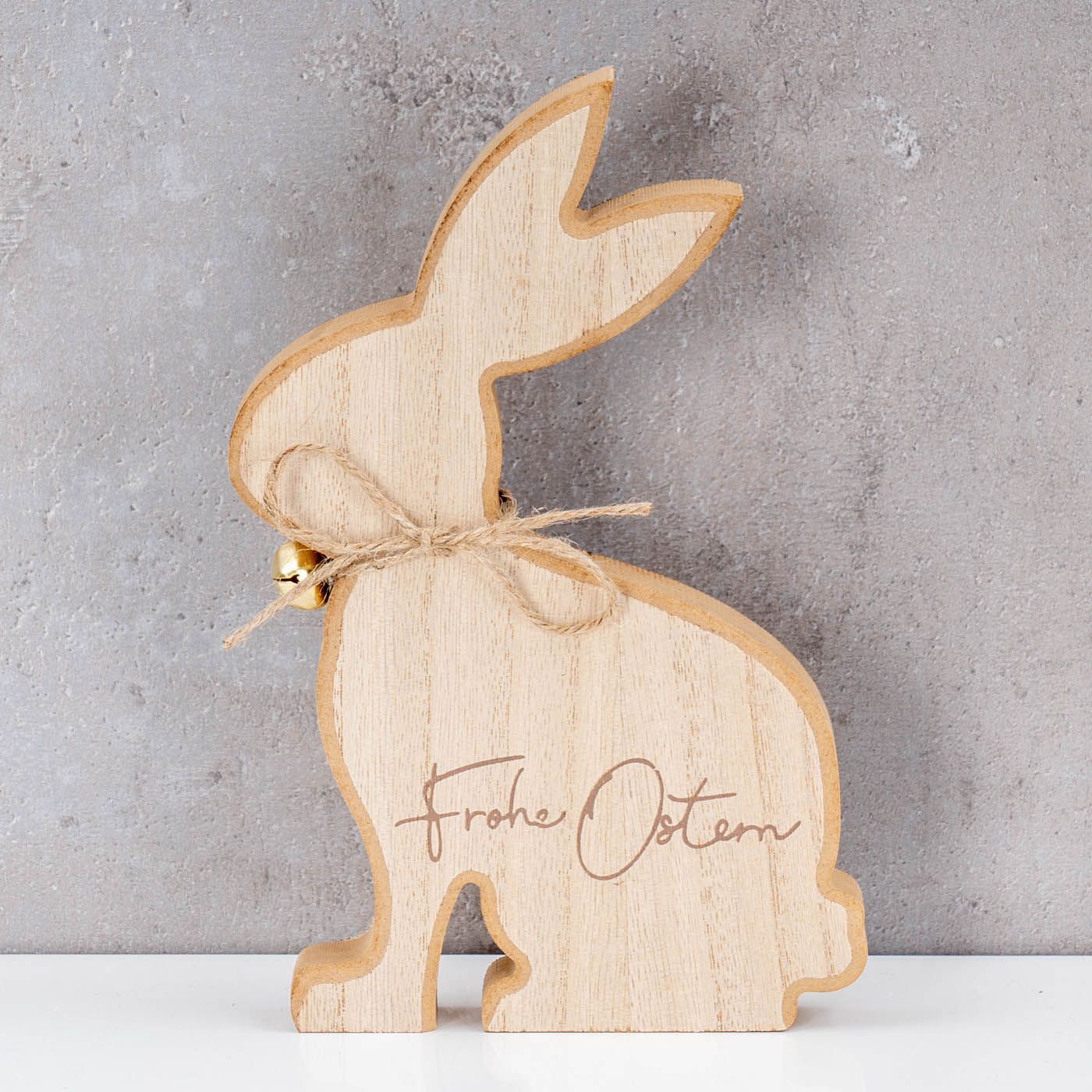 Osterhase Frohe Ostern Deko Hase H20cm MDF Holz Natur Figur Tischdeko Frühling