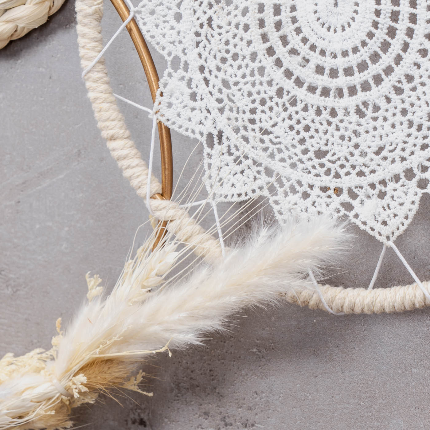 Boho Deko L89cm Natur Weiß Baumwolle Metall Wandbild Wanddeko Bohostyle Bild