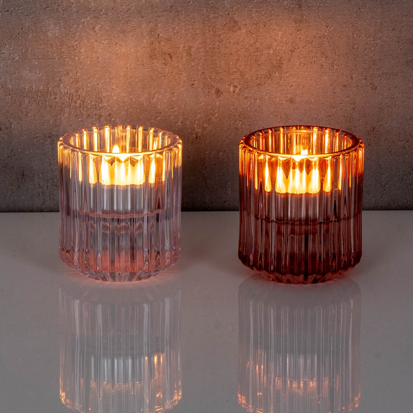 2er Set Kerzenständer für Stabkerzen Glas Rosa Pink 2in1 Kerzenhalter Tischdeko
