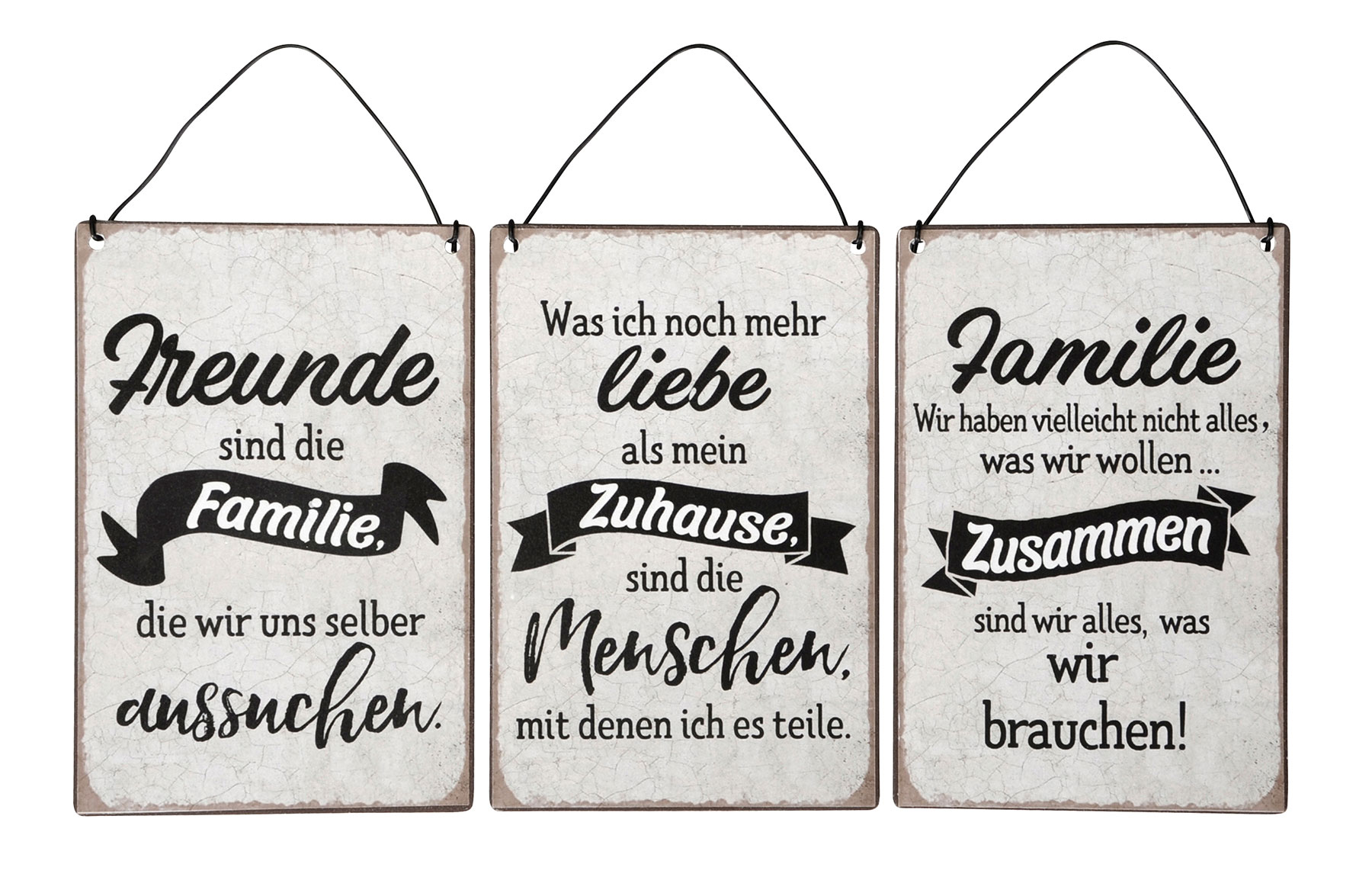 3er Set Blechschilder H15cm Freunde Familie Sprüche Wandbild Wanddeko Deko Schild
