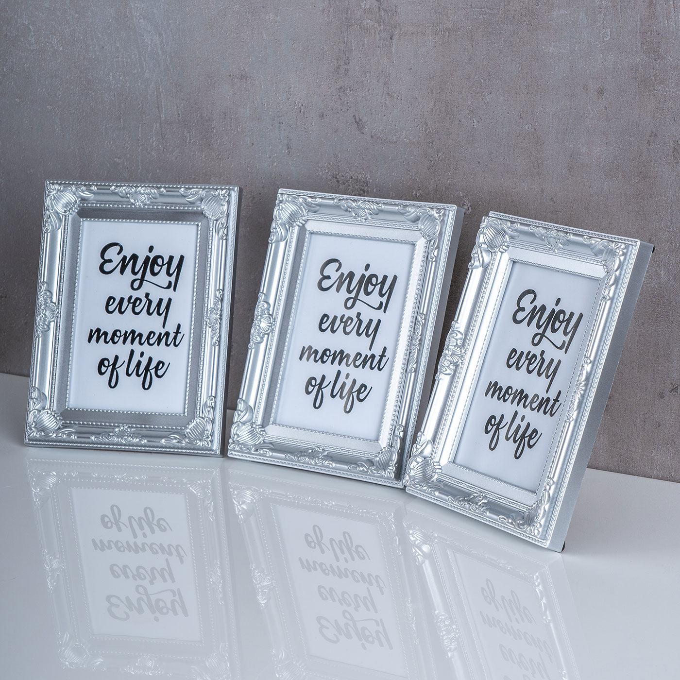 3er Set Fotorahmen 10x15 Silber Fotoaufsteller Barock Shabby Antik Deko Portrait