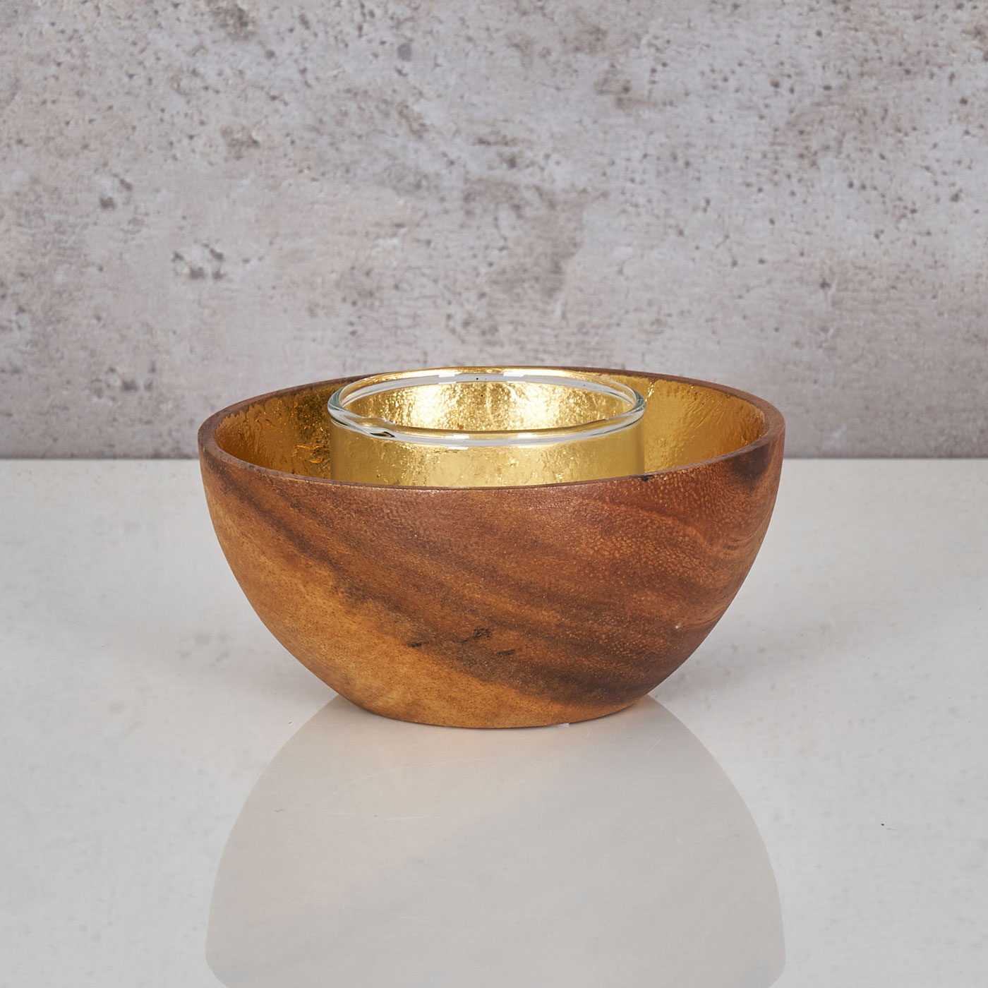 Holzschale Akazie 10cm Braun Gold Windlicht Teelichthalter Kerze Kerzenhalter