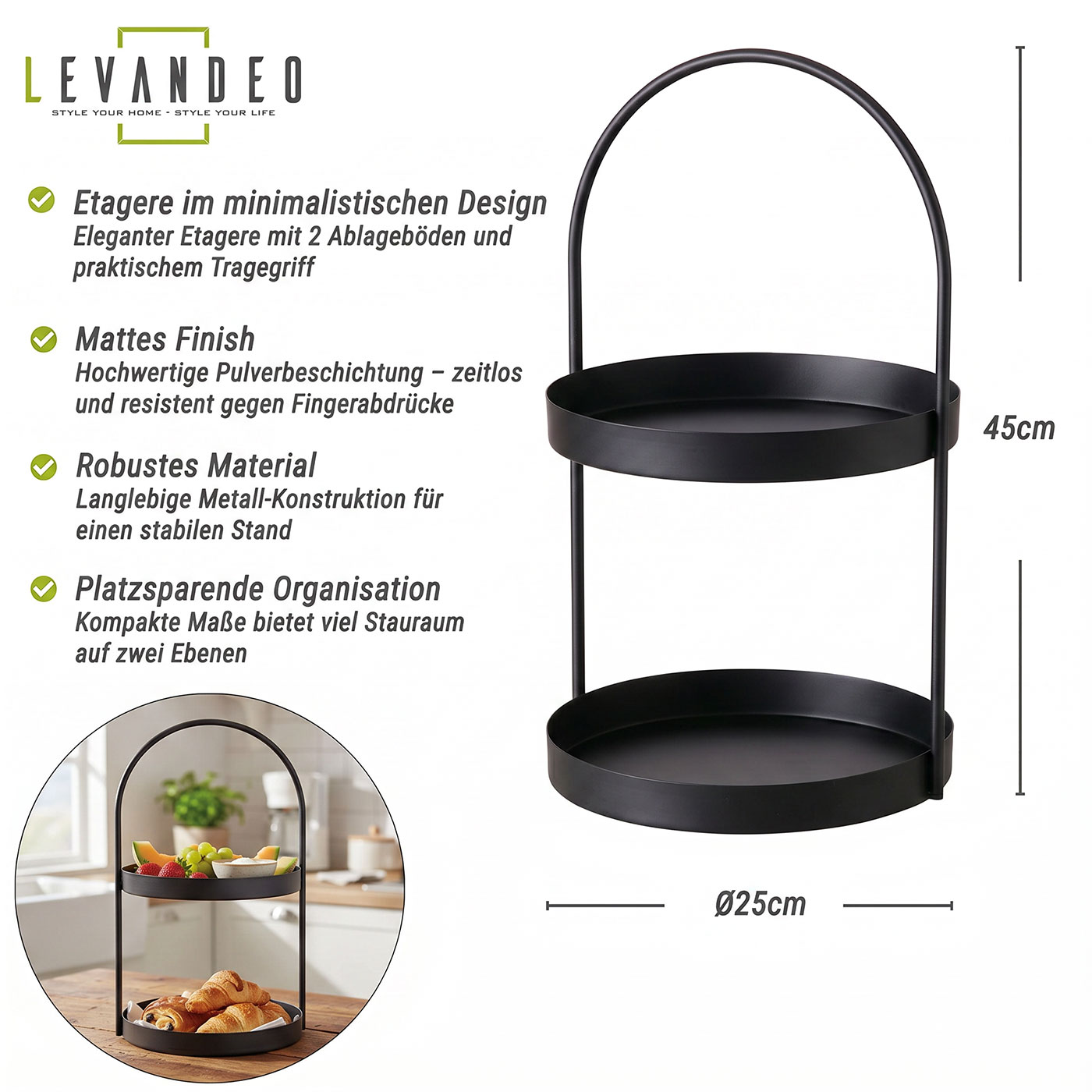 Metall Etagere Schwarz 2 Etagen H45cm Matt Servierplatte Servierständer Buffet