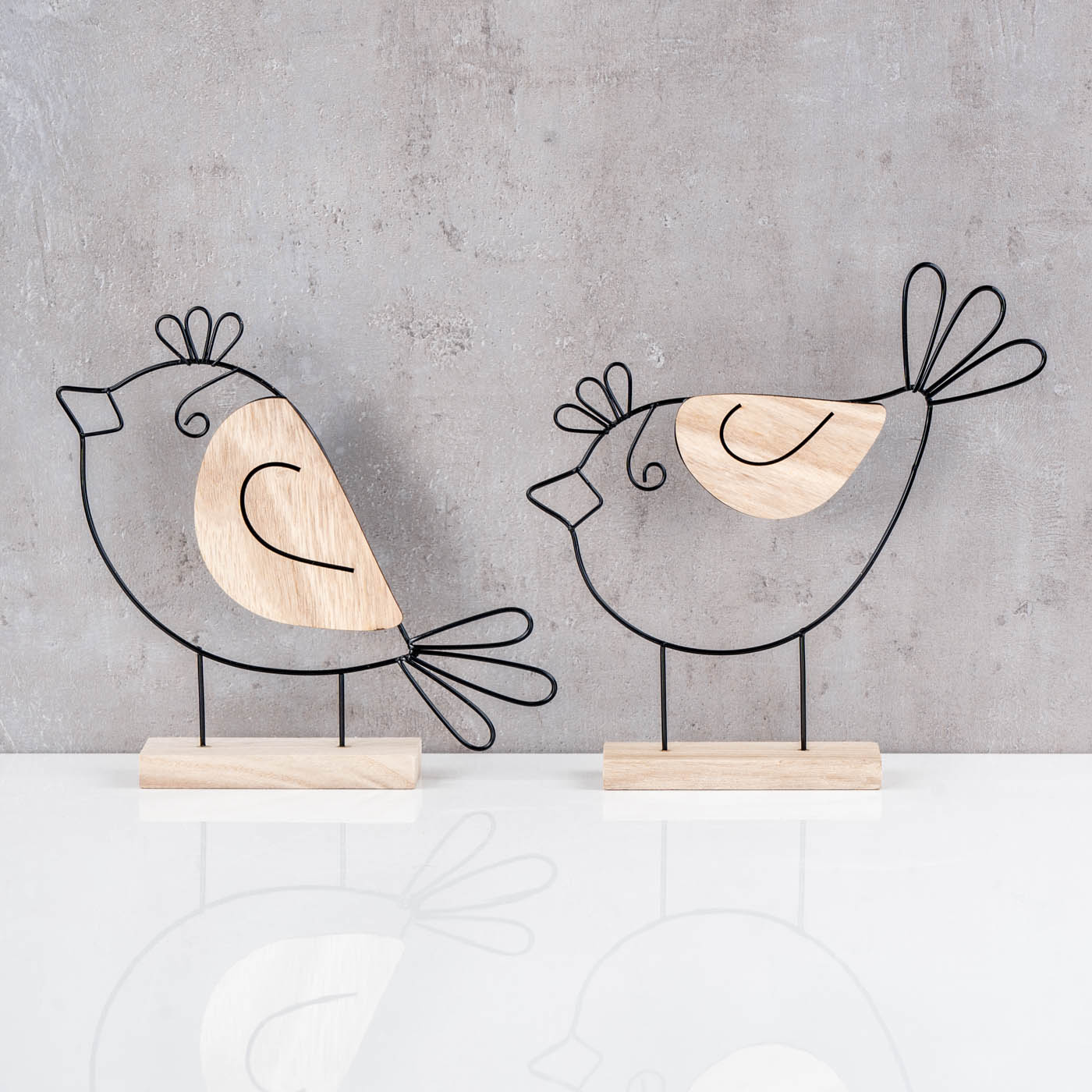 2er Set Deko Aufsteller Vogel Metall Holz Schwarz Natur Draht Deko Tischdeko