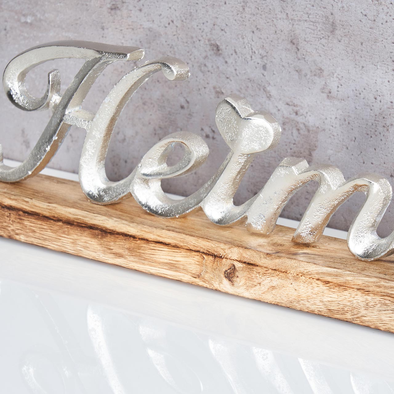 Schriftzug Heimat L40cm Metall Silber Mango Holz Tischdeko Deko Aufsteller