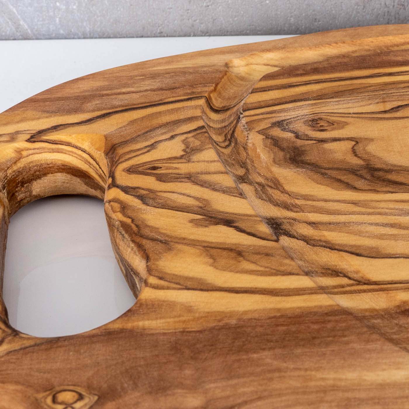 Schneidbrett ca. 36x20cm Olivenholz Steakbrett Braun Natur Saftrille Holzbrett