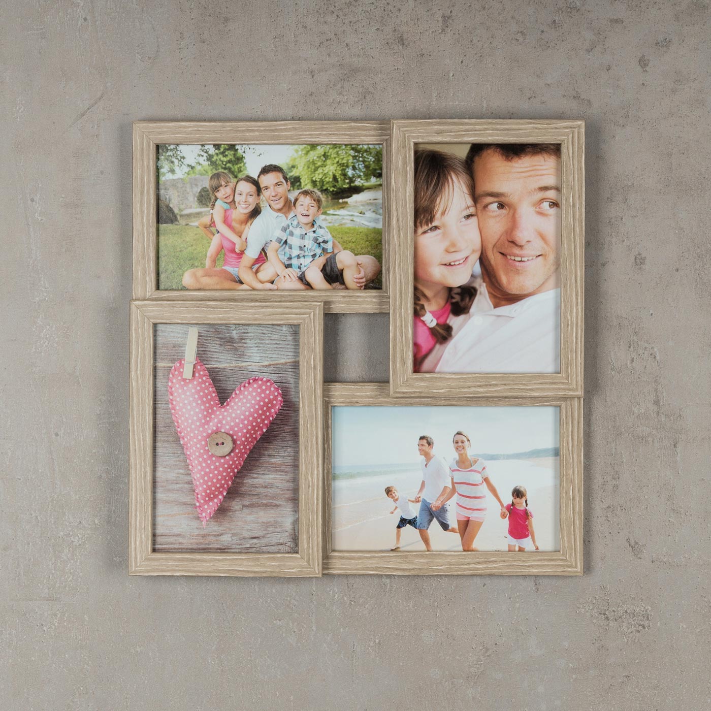 levandeo Bilderrahmen Collage 28x28cm 4 Fotos 10x15 Eiche gekälkt Holz MDF Glas