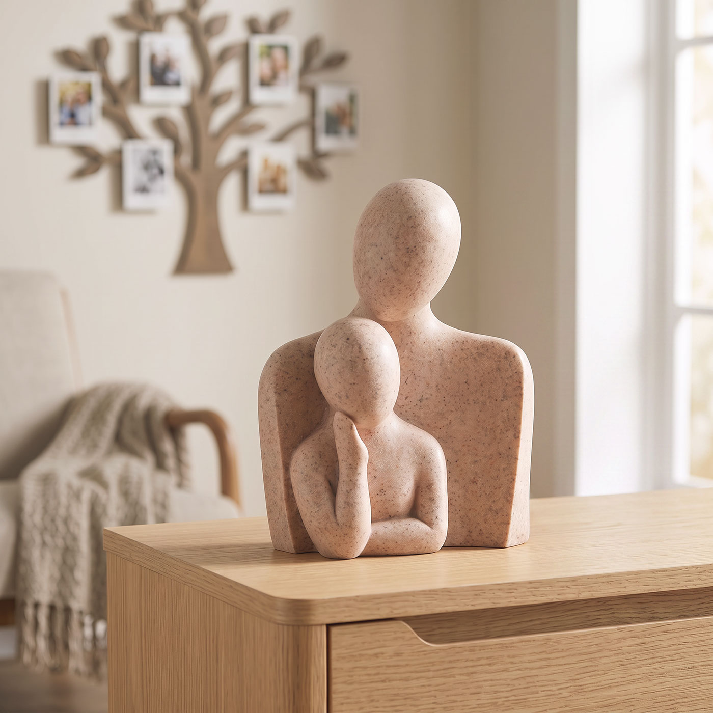 Abstrakte Deko Figur H15cm Braun Beige Skulptur Familie Steinoptik Geschenk Muttertag