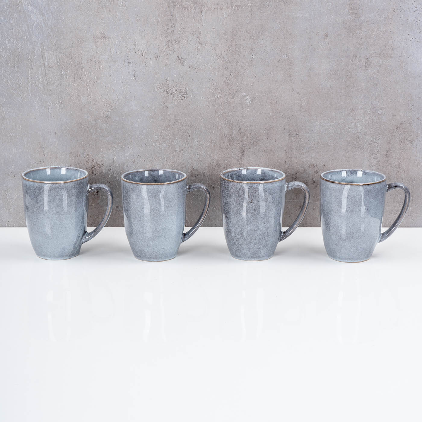 Steingut Becher 4er Set 300ml Tasse Grau Kaffeetasse Modern Design Küche