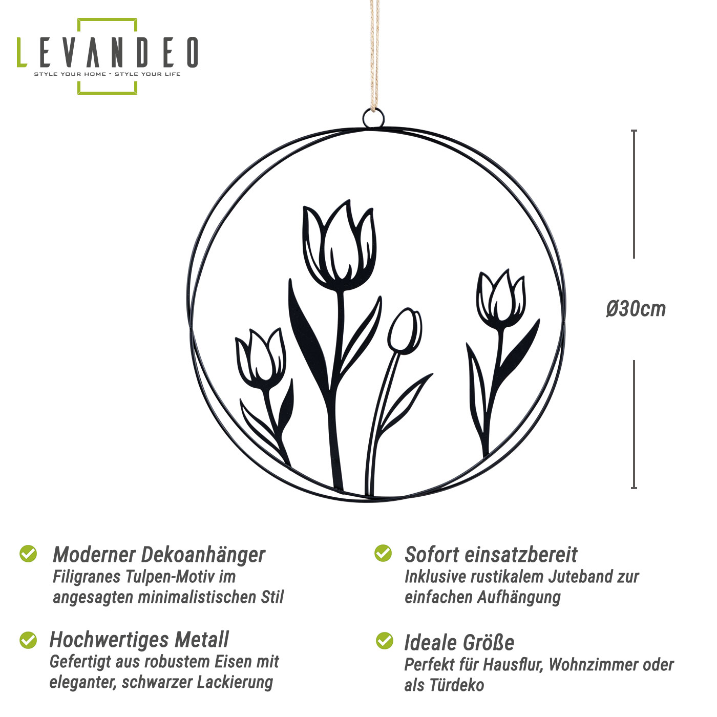 Wandbild Tulpe 30cm Rund Schwarz Metall Türkranz Türschild Metallschild Wanddeko
