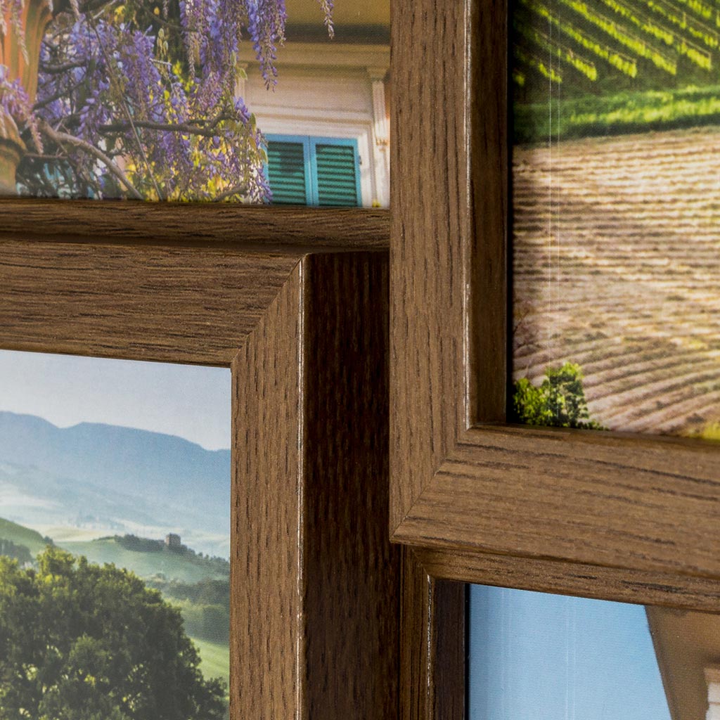 levandeo Bilderrahmen Collage 28x28cm 4 Fotos 10x15 Nussbaum MDF Holz Glas