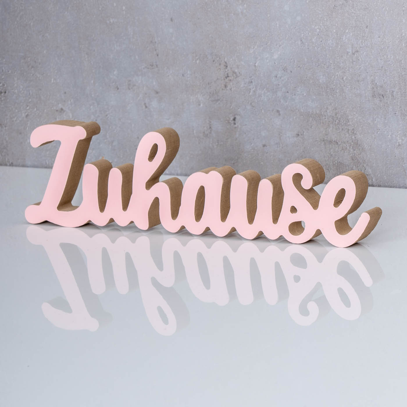 Schriftzug Zuhause L30cm Pastell Rosa Holz Tischdeko Deko Aufsteller Wohndeko