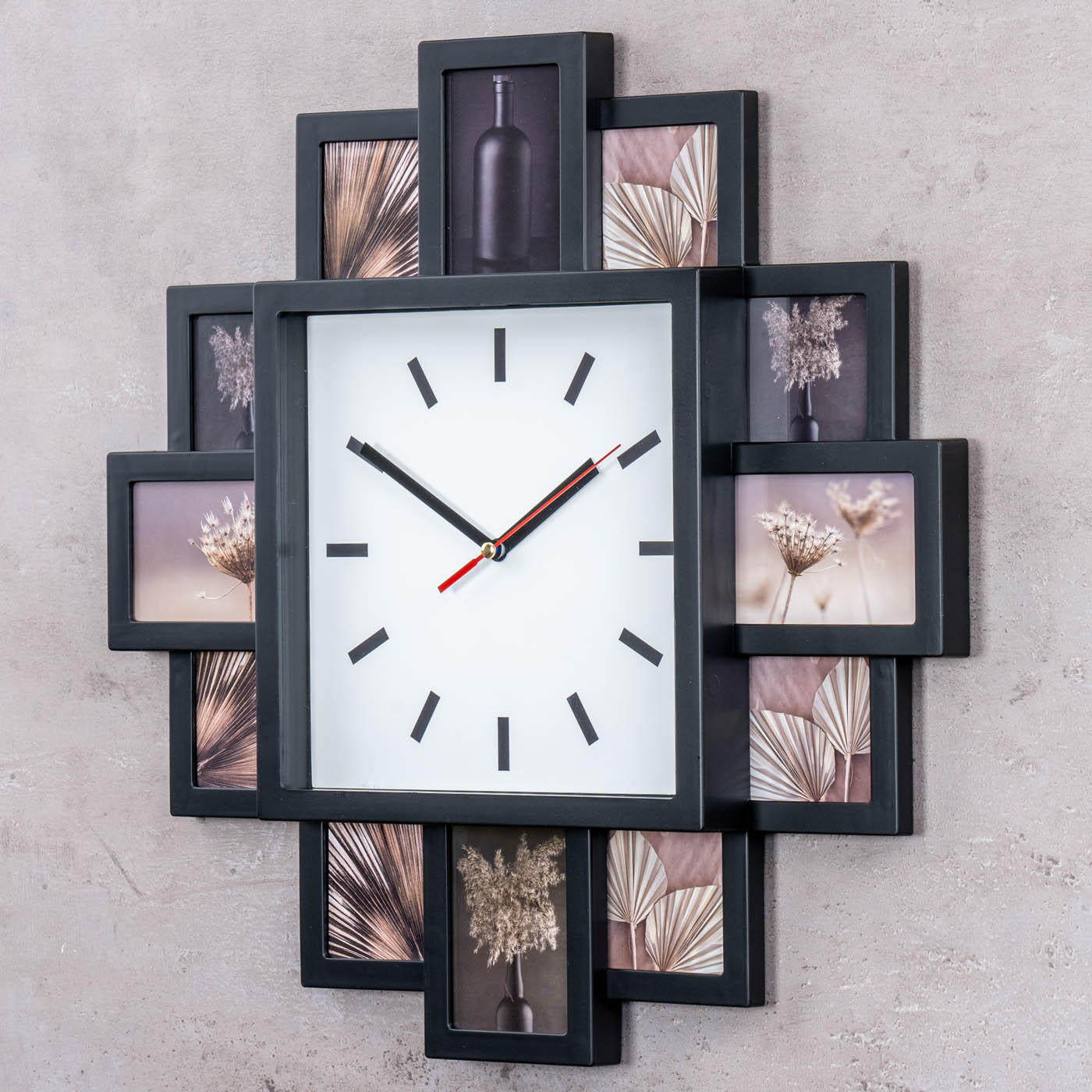 Fotouhr Wanduhr 12 Fotos schwarz - Bilderrahmen Fotogalerie Foto Uhr