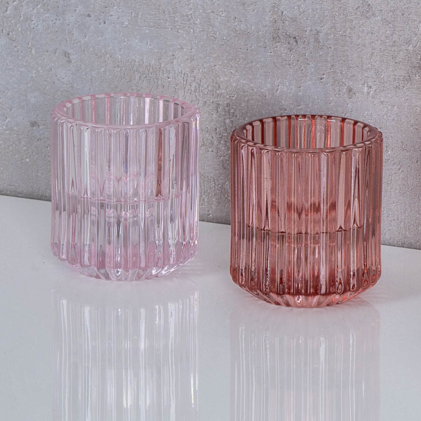 2er Set Kerzenständer für Stabkerzen Glas Rosa Pink 2in1 Kerzenhalter Tischdeko