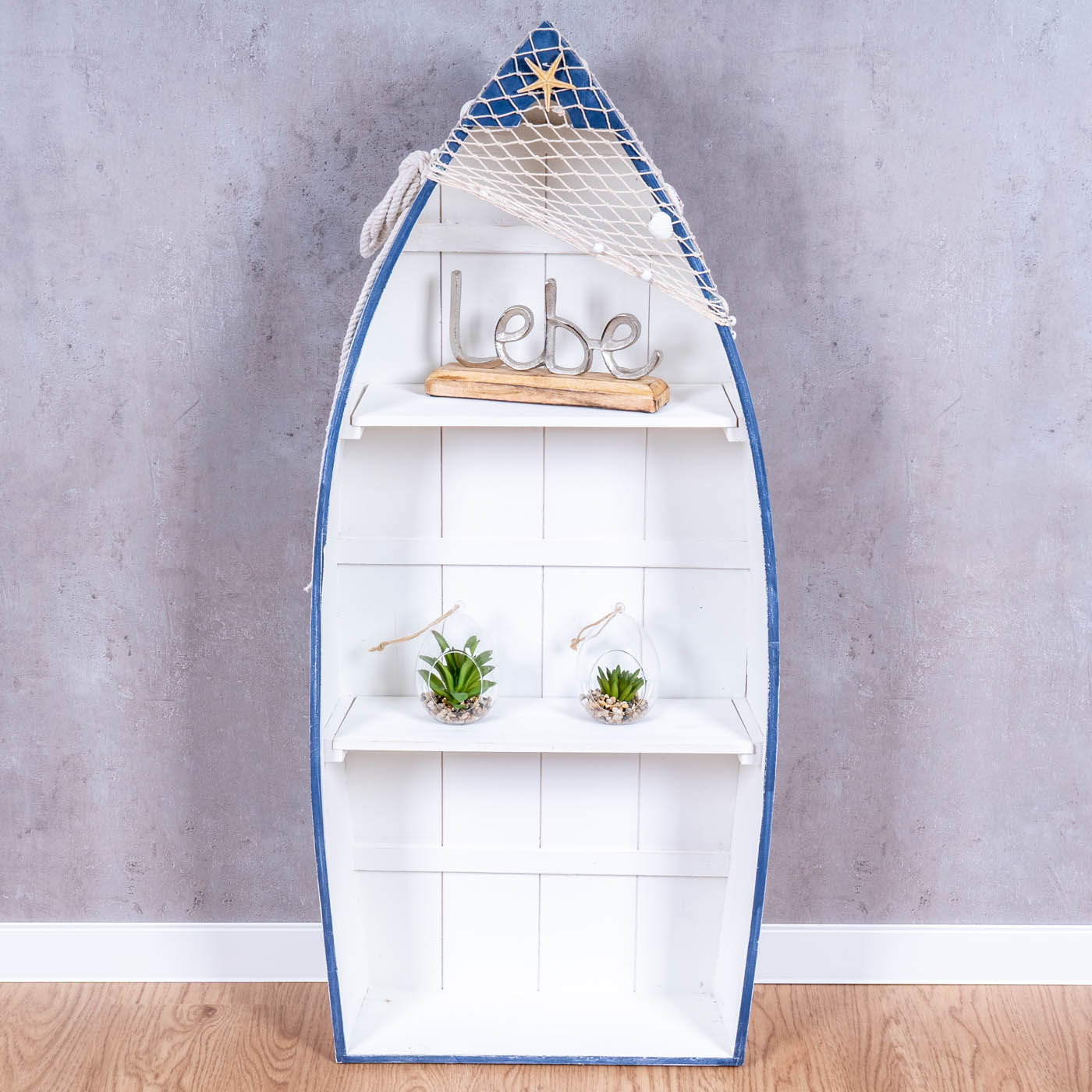 5er Set Regale H48-102cm Boot Holz Maritim Blau Weiß Holzregal Deko Standregal