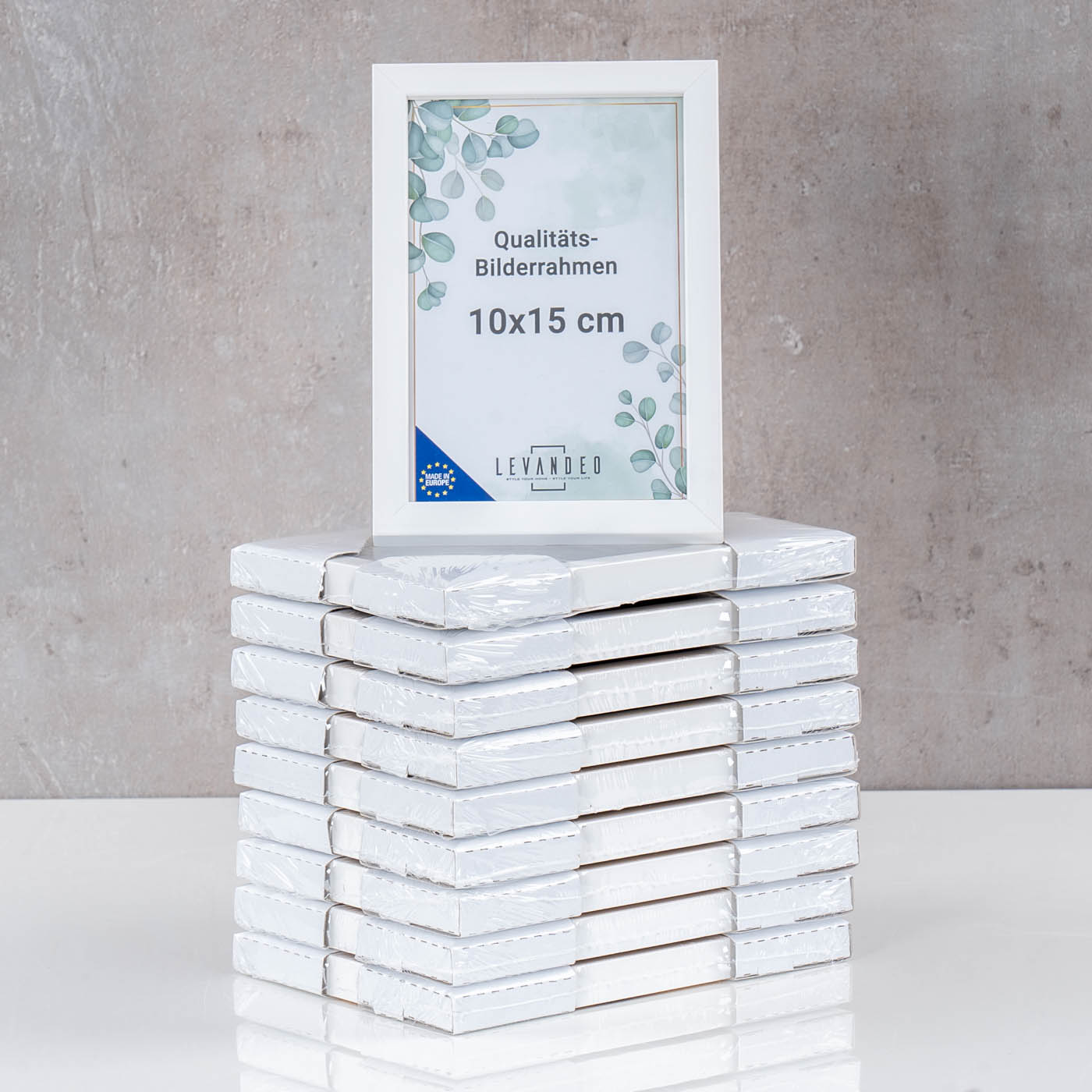 10er Set Bilderrahmen Echtholz Made in EU 10x15 Weiß Glasscheibe Fotorahmen