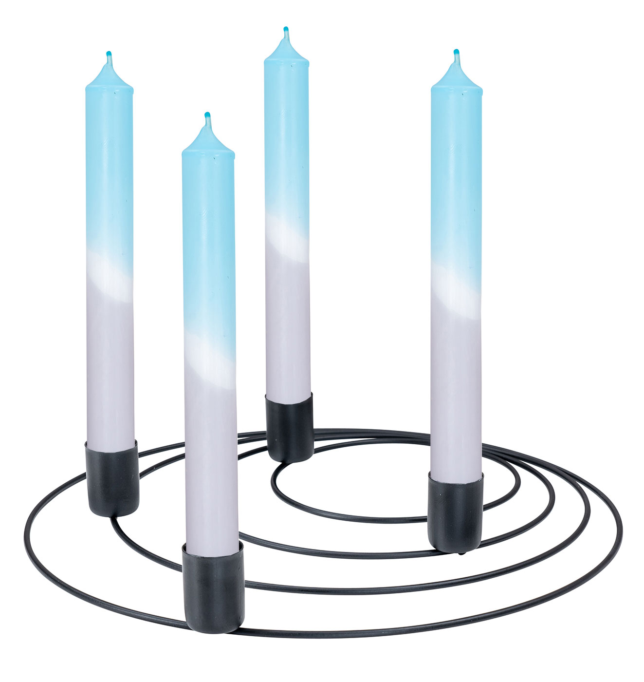 4er Set Stabkerzen H20cm Blau Weiß Farbverlauf Dip Dye Kerzen Deko Tischdeko