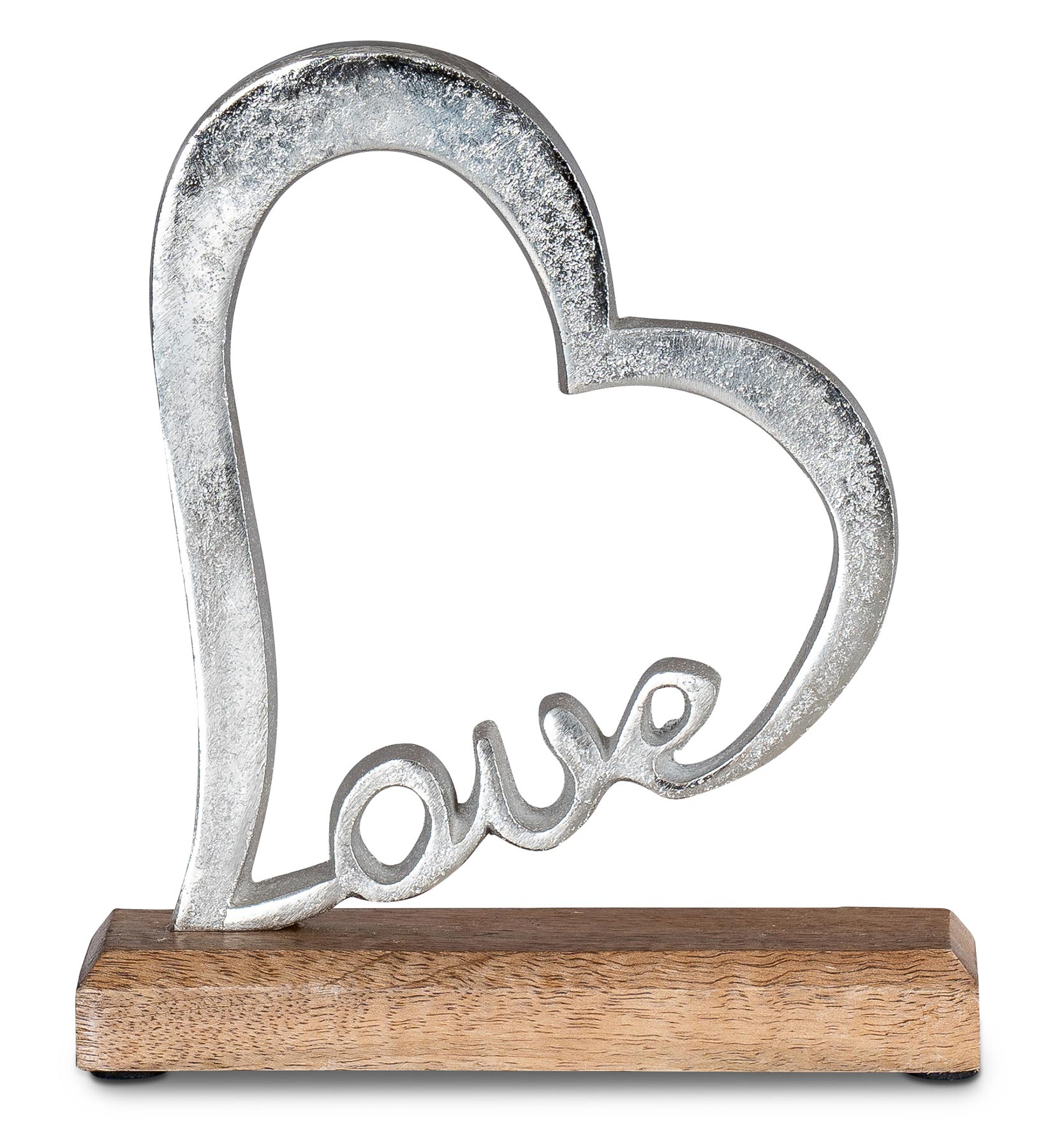 Aufsteller Herz Schriftzug Love H20cm Metall Silber Mango Holz Tischdeko Deko