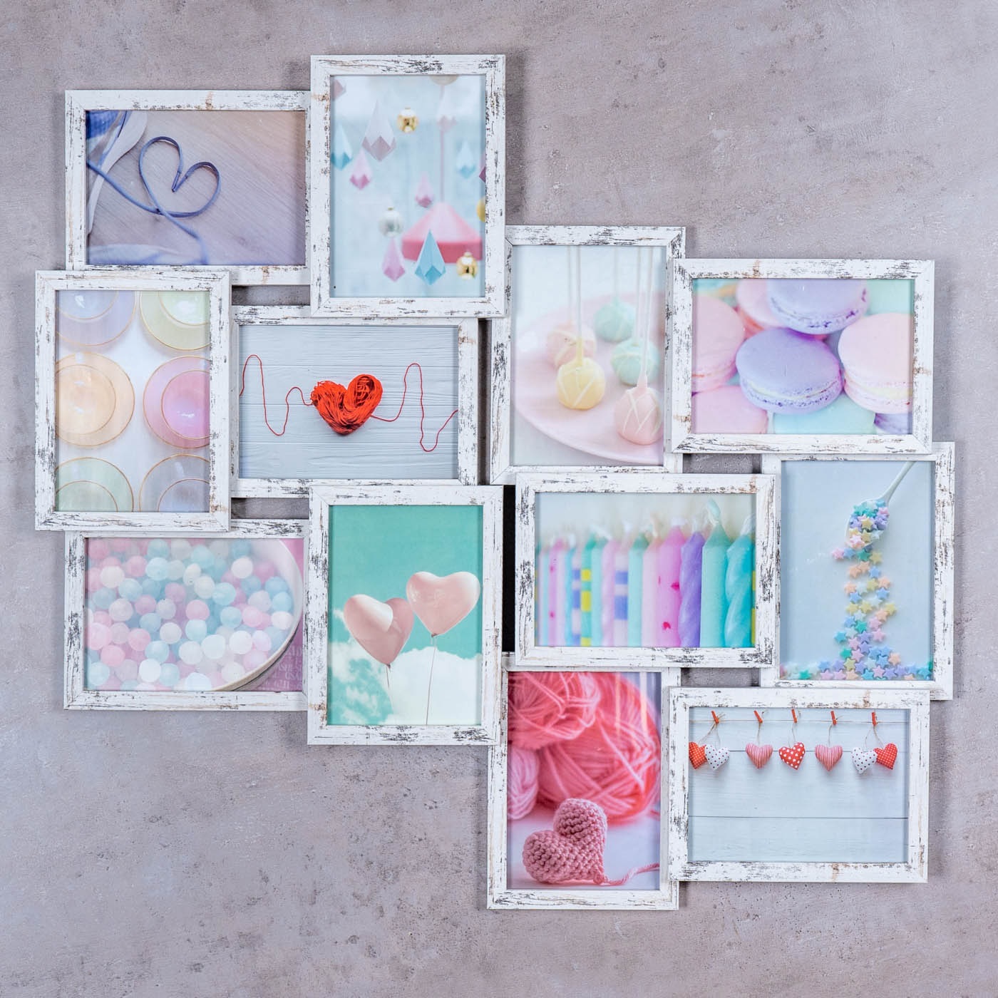 Bilderrahmen 70x65cm Collage 12 Fotos 13x18 Shabby Chic MDF Holz Fotorahmen